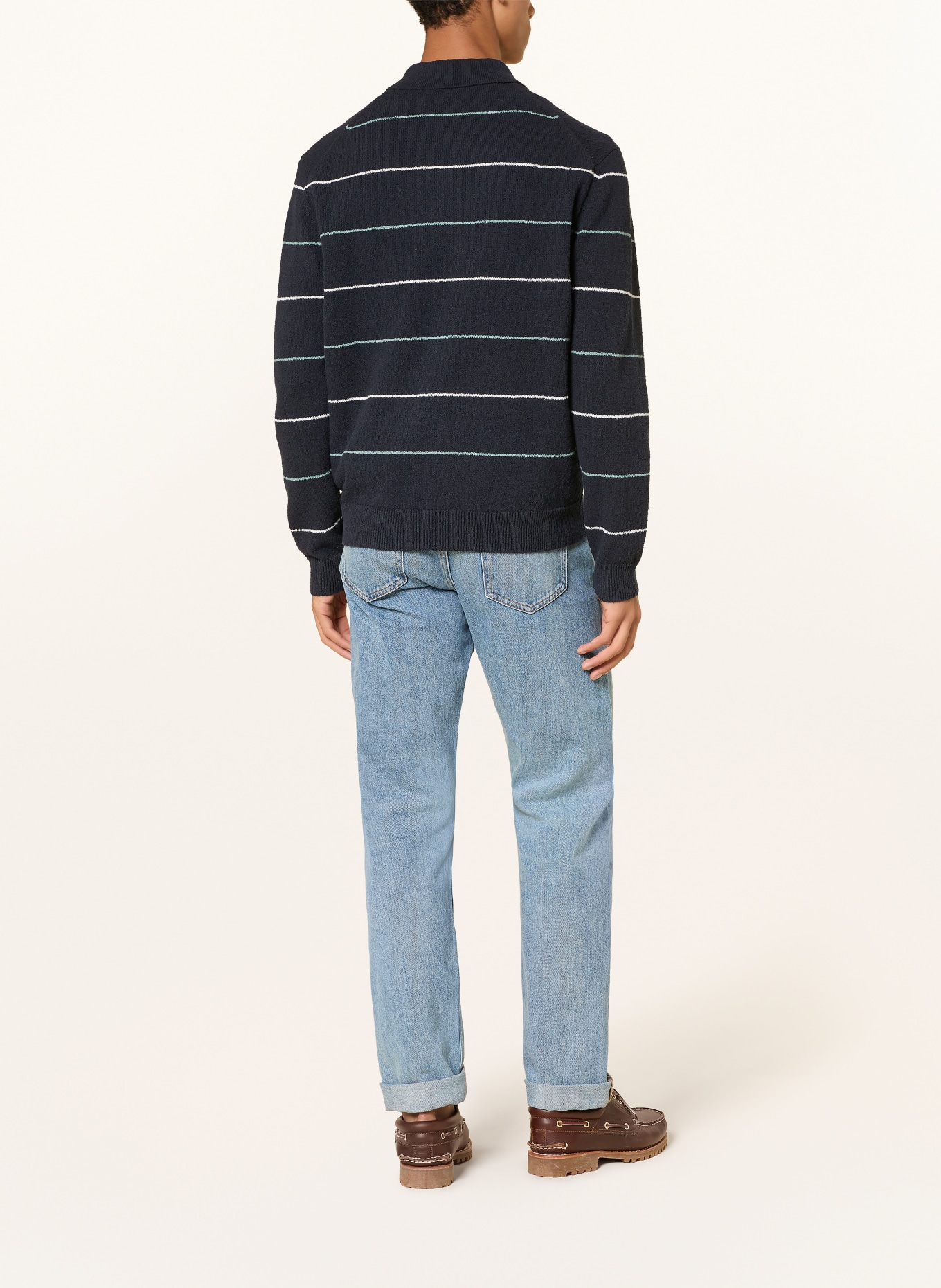 ARKET Gebreid poloshirt: DONKERBLAUW / MINT / WIT