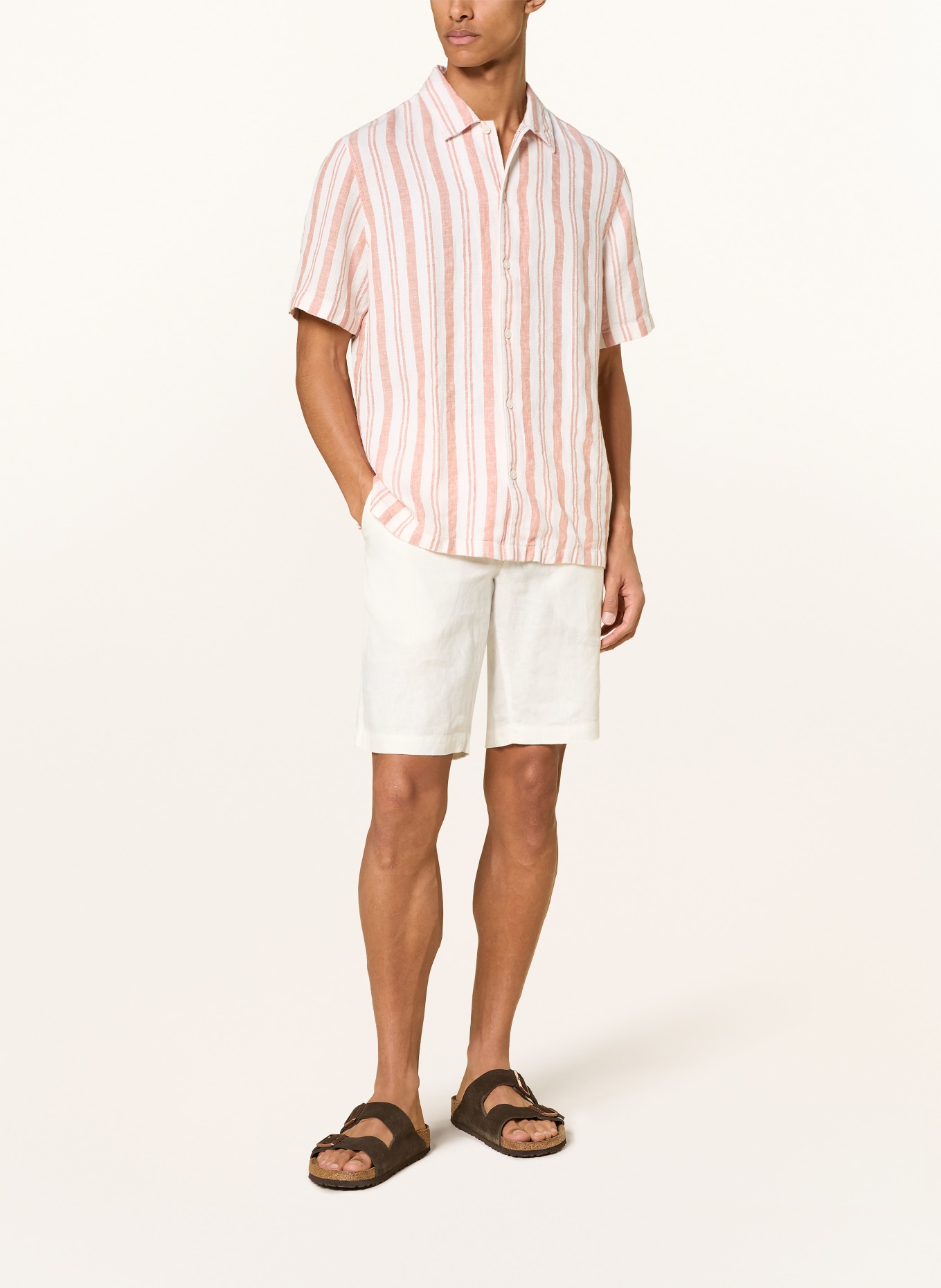 Marc O'Polo Kurzarm-Hemd Regular Fit aus Leinen: WEISS / ROSÉ