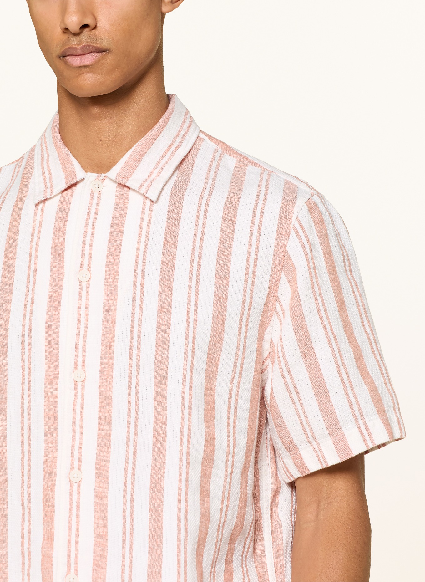 Marc O'Polo Kurzarm-Hemd Regular Fit aus Leinen: WEISS / ROSÉ