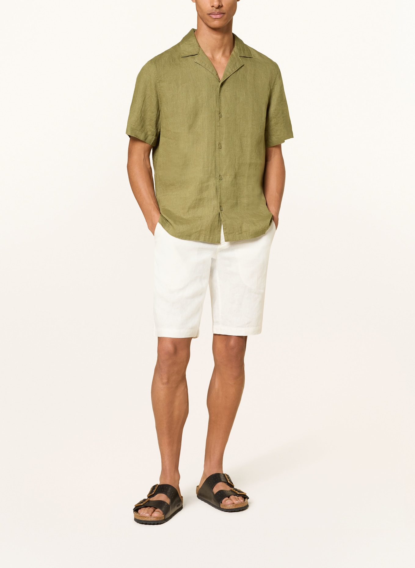 Marc O'Polo Regular-fit linen resort shirt: OLIVE