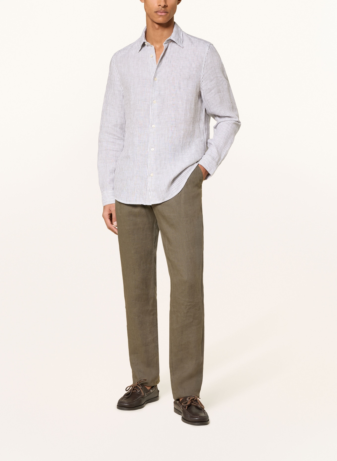 Marc O'Polo Regular-Fit Linen Shirt: WHITE / GRAY