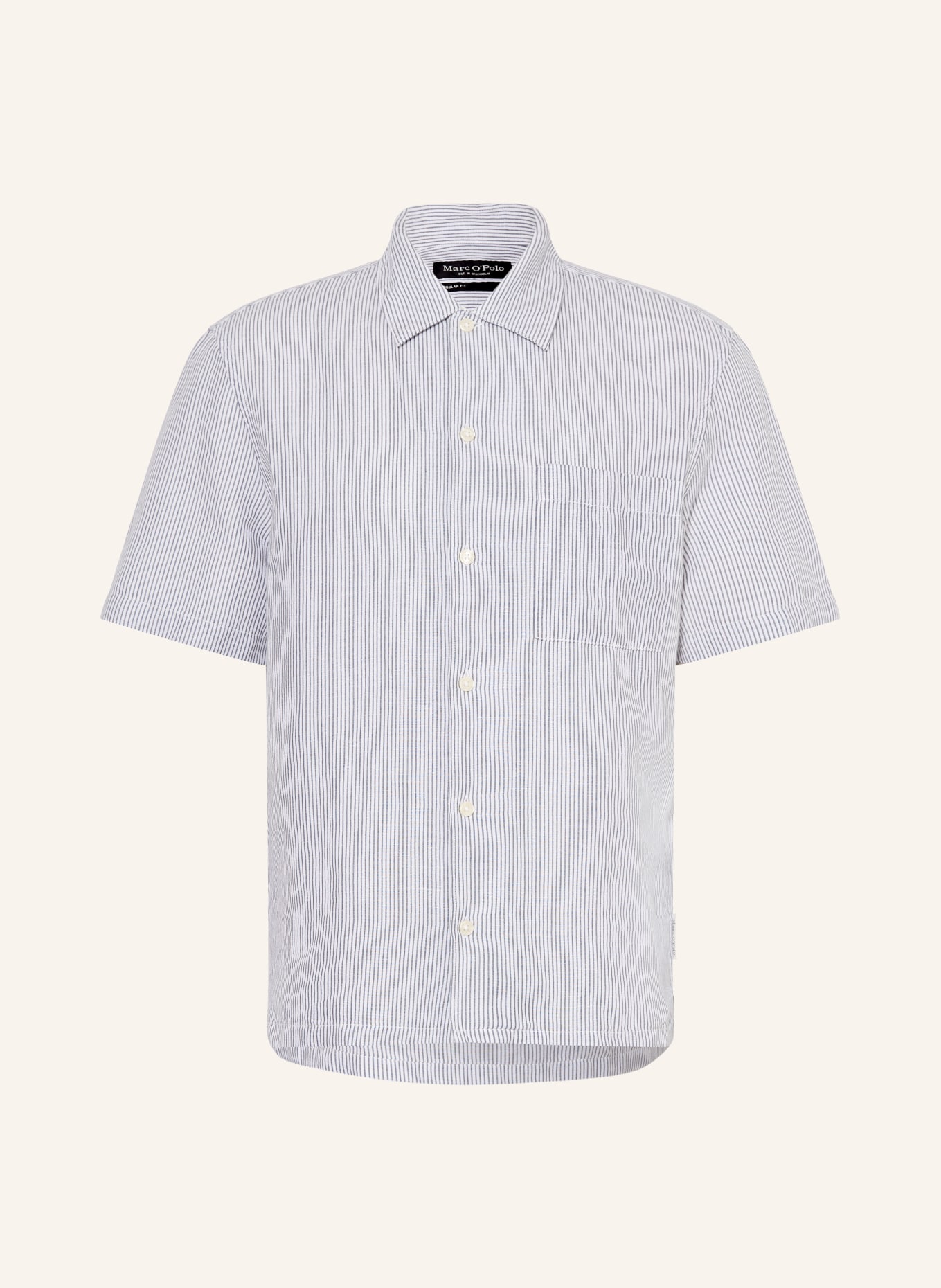 Marc O'Polo Chemise coupe décontractée en lin: BLEU FONCÉ / BLANC