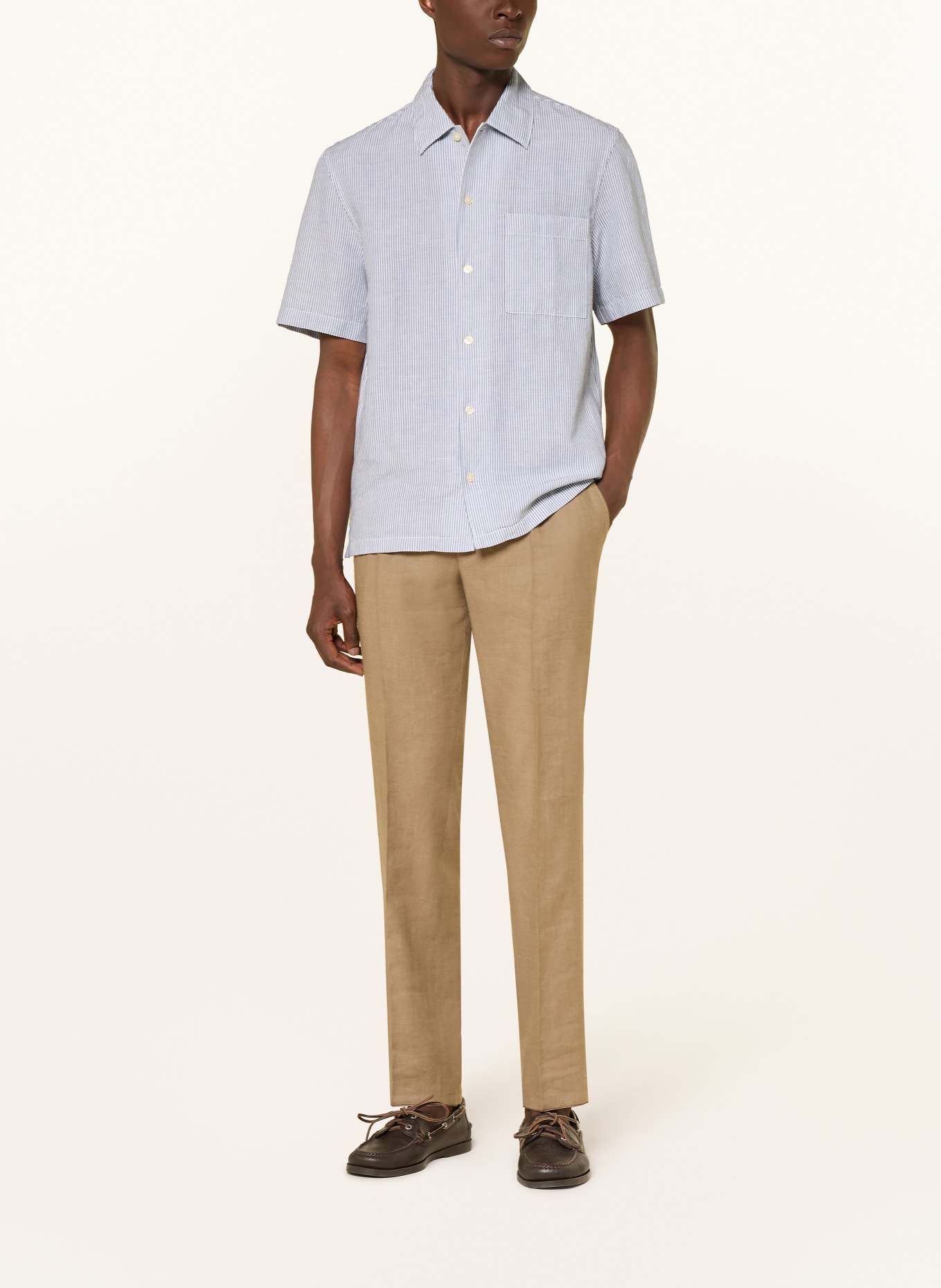 Marc O'Polo Chemise coupe décontractée en lin: BLEU FONCÉ / BLANC