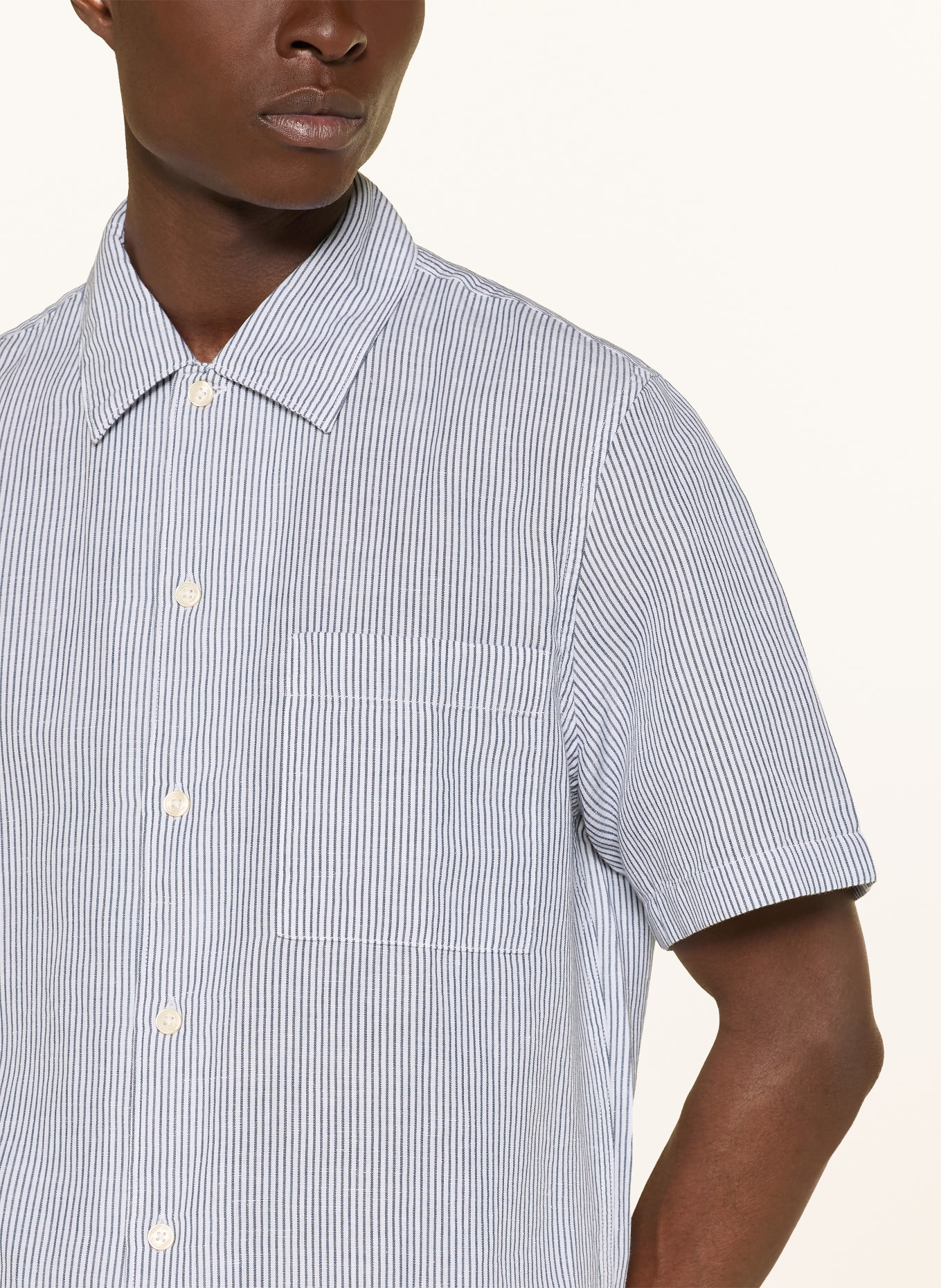 Marc O'Polo Chemise coupe décontractée en lin: BLEU FONCÉ / BLANC