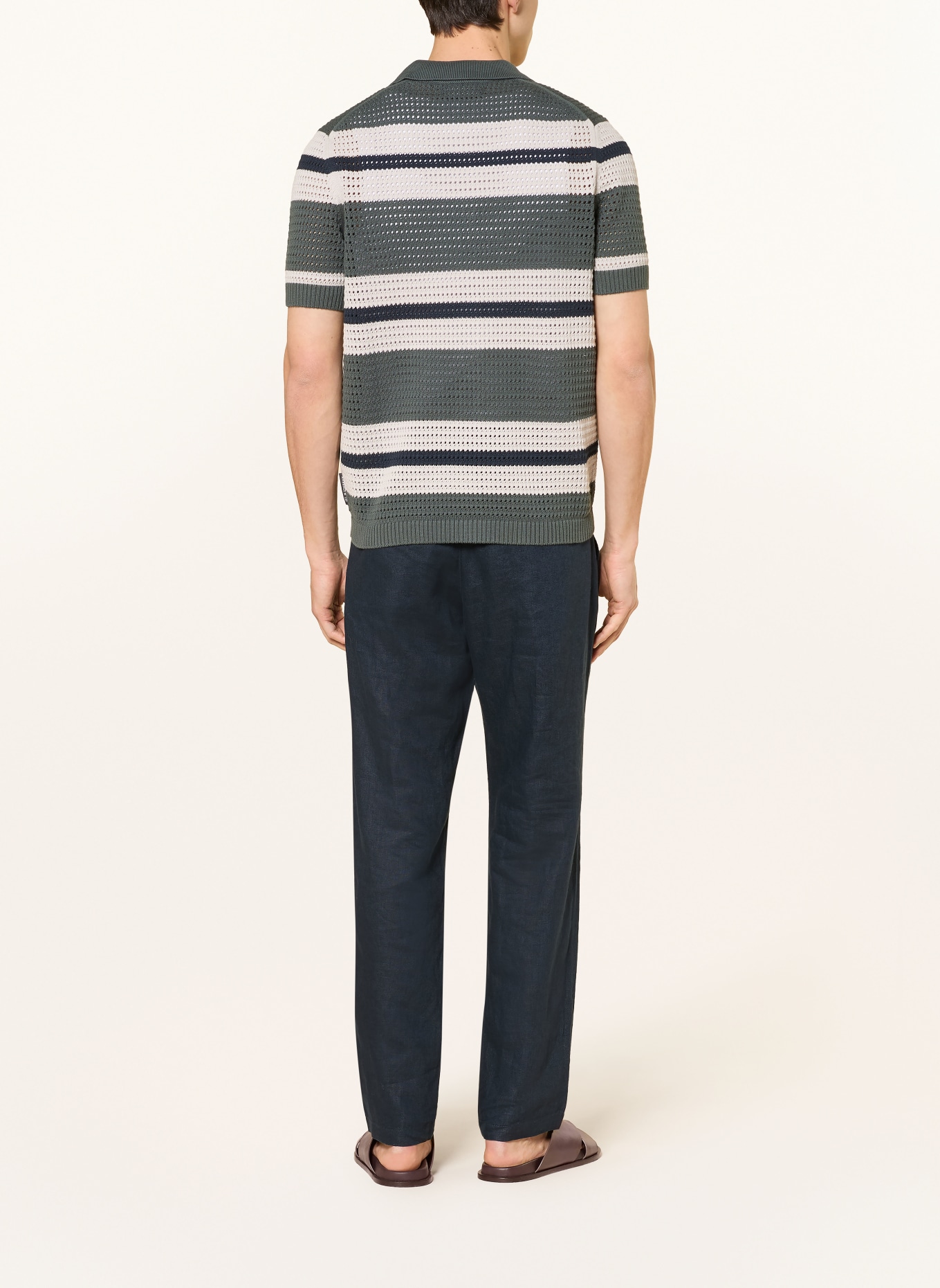 Marc O'Polo Strick-Poloshirt: KHAKI / HELLGRAU