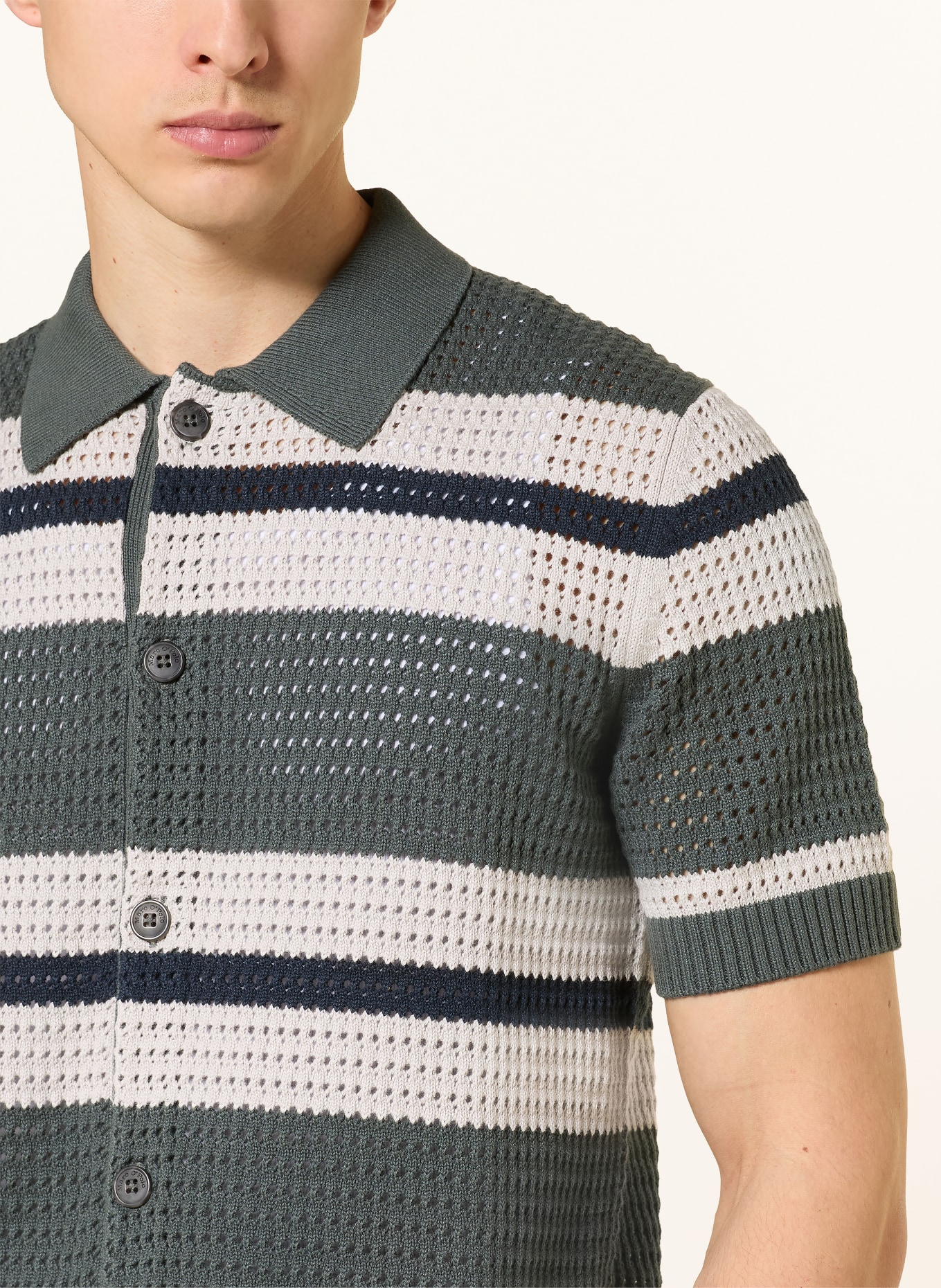 Marc O'Polo Strick-Poloshirt: KHAKI / HELLGRAU