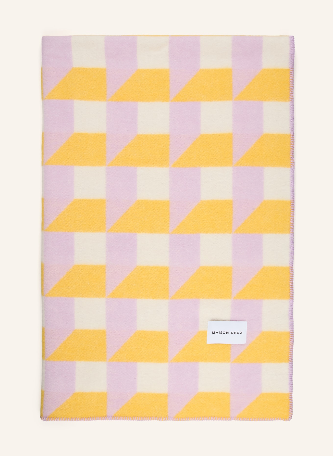 MAISON DEUX Plaid CUBICS: LICHTPAARS / CRÈME / GEEL