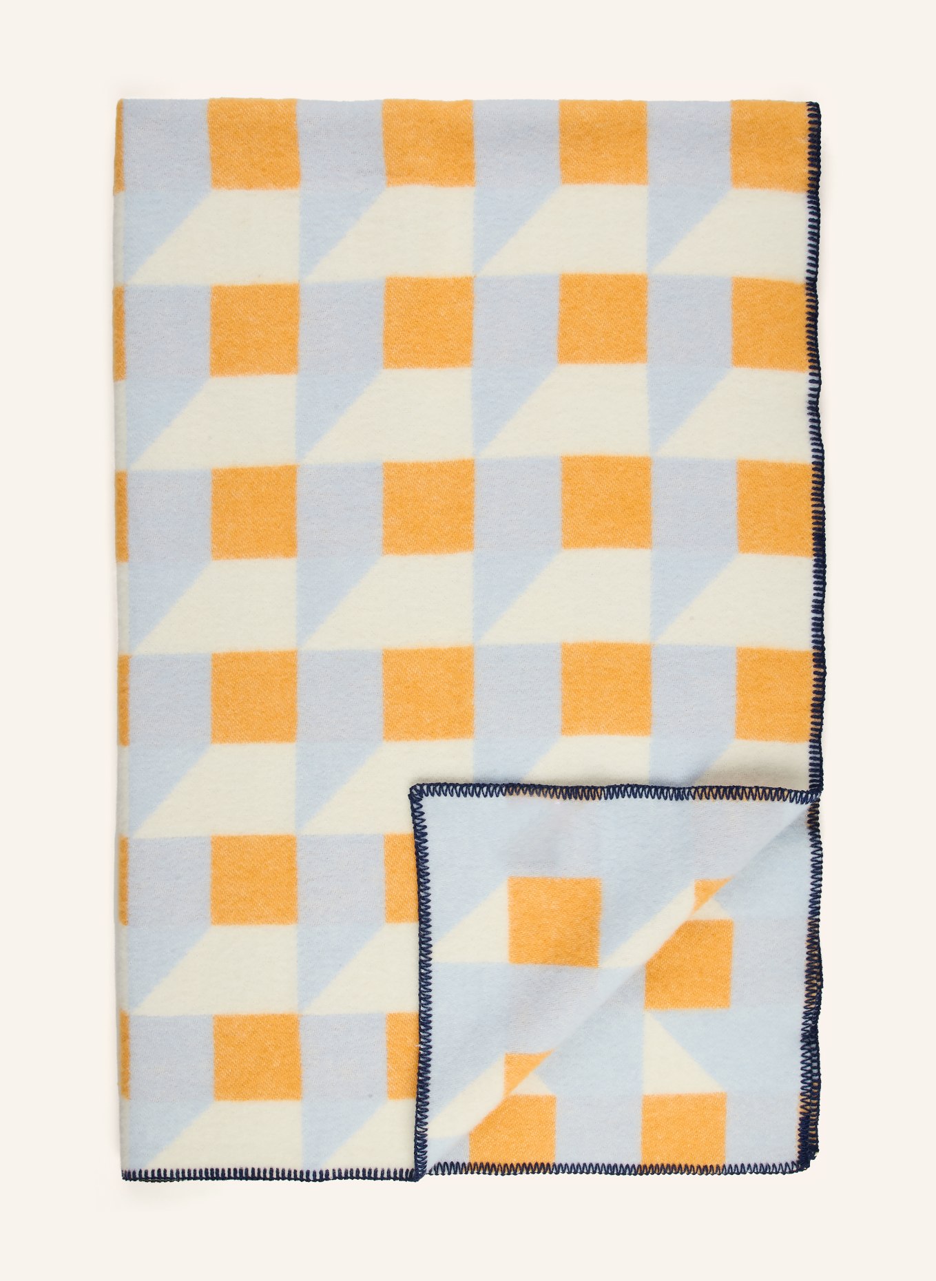 MAISON DEUX Plaid CUBICS: CRÈME / GEEL / LICHTBLAUW