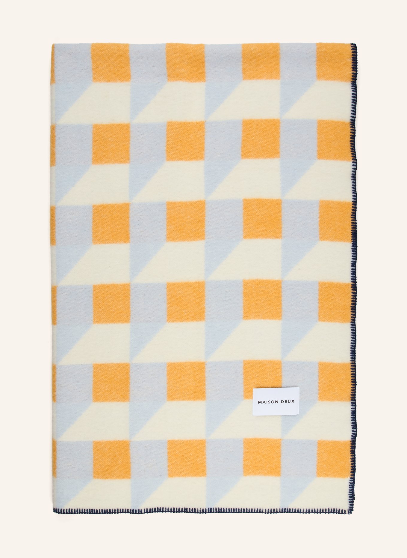 MAISON DEUX Plaid CUBICS: CRÈME / GEEL / LICHTBLAUW