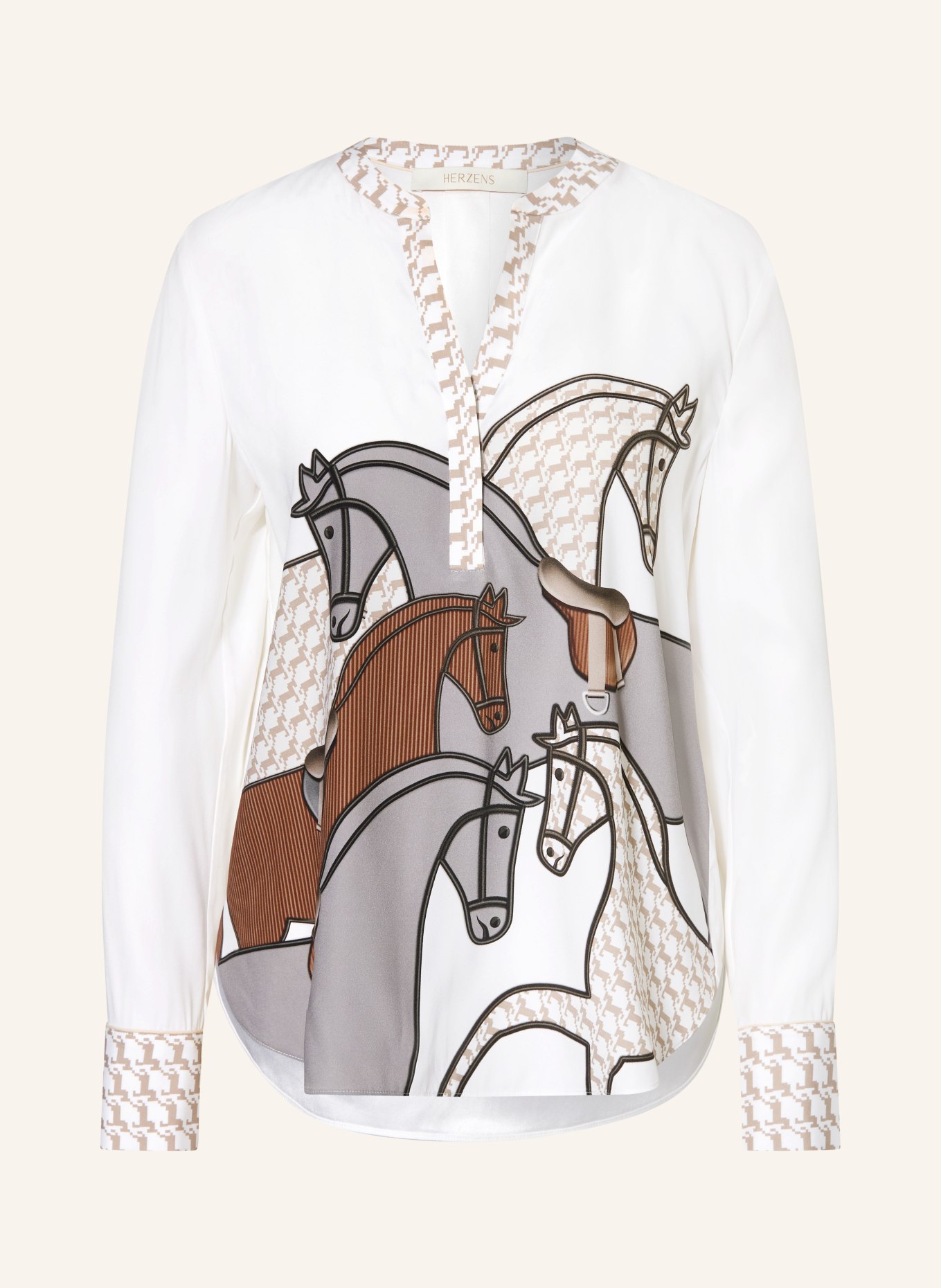 HERZENS Silk blouse: WHITE / BROWN / GRAY