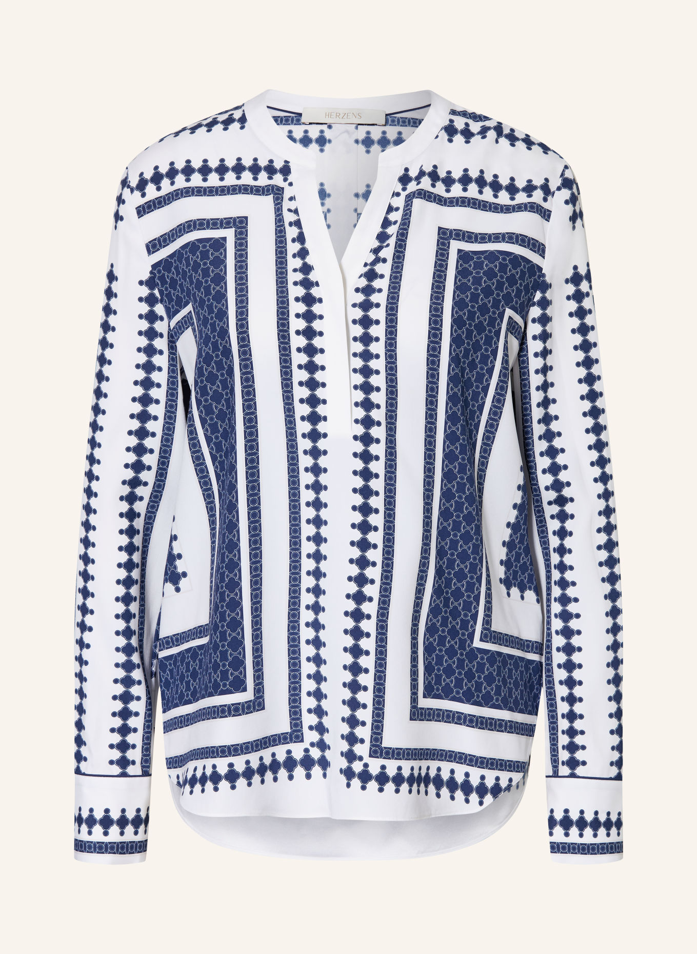 HERZENS Blusenshirt aus Seide: WEISS / DUNKELBLAU