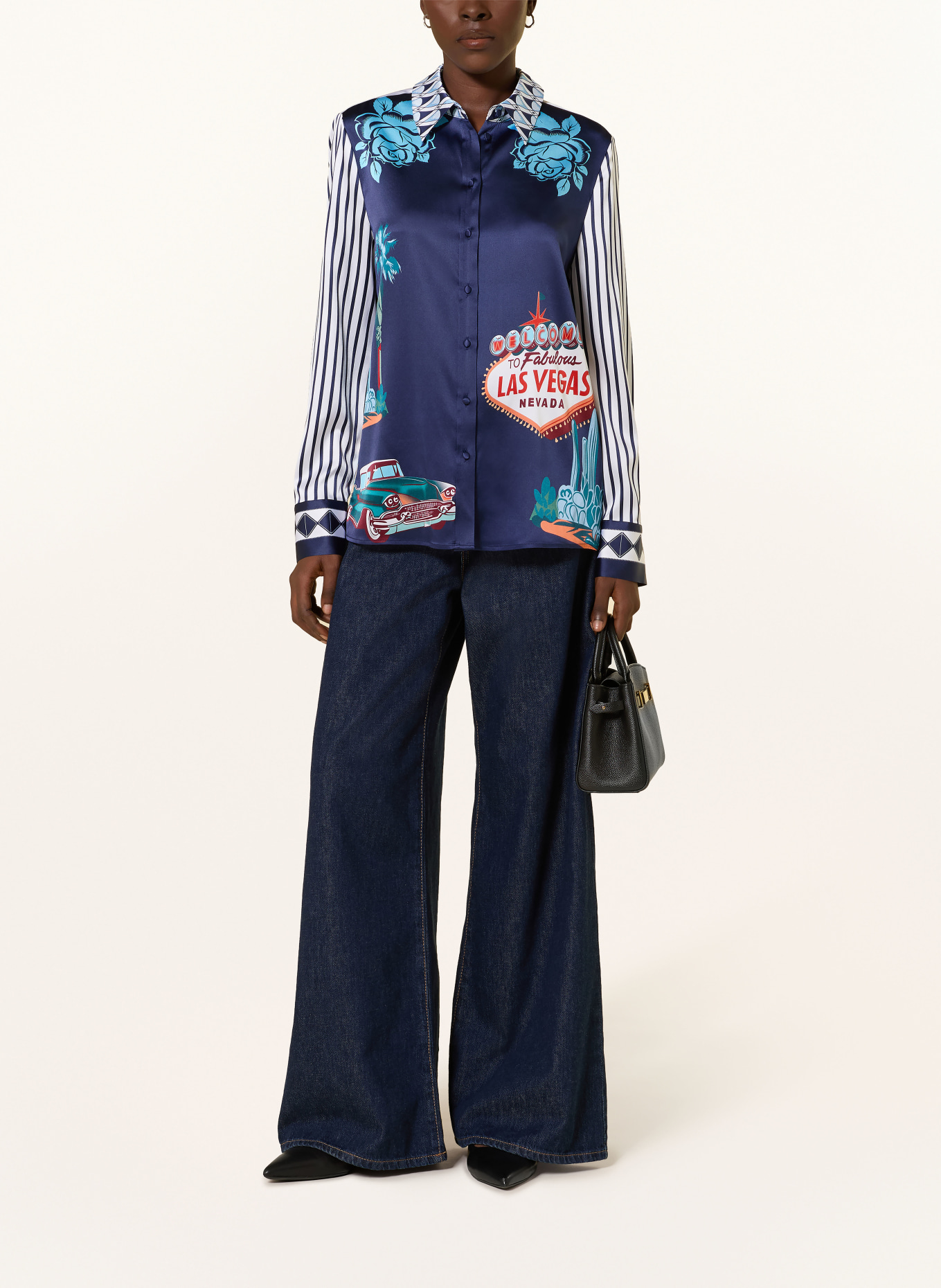 HERZENS Silk blouse: DARK BLUE / LIGHT BLUE / WHITE