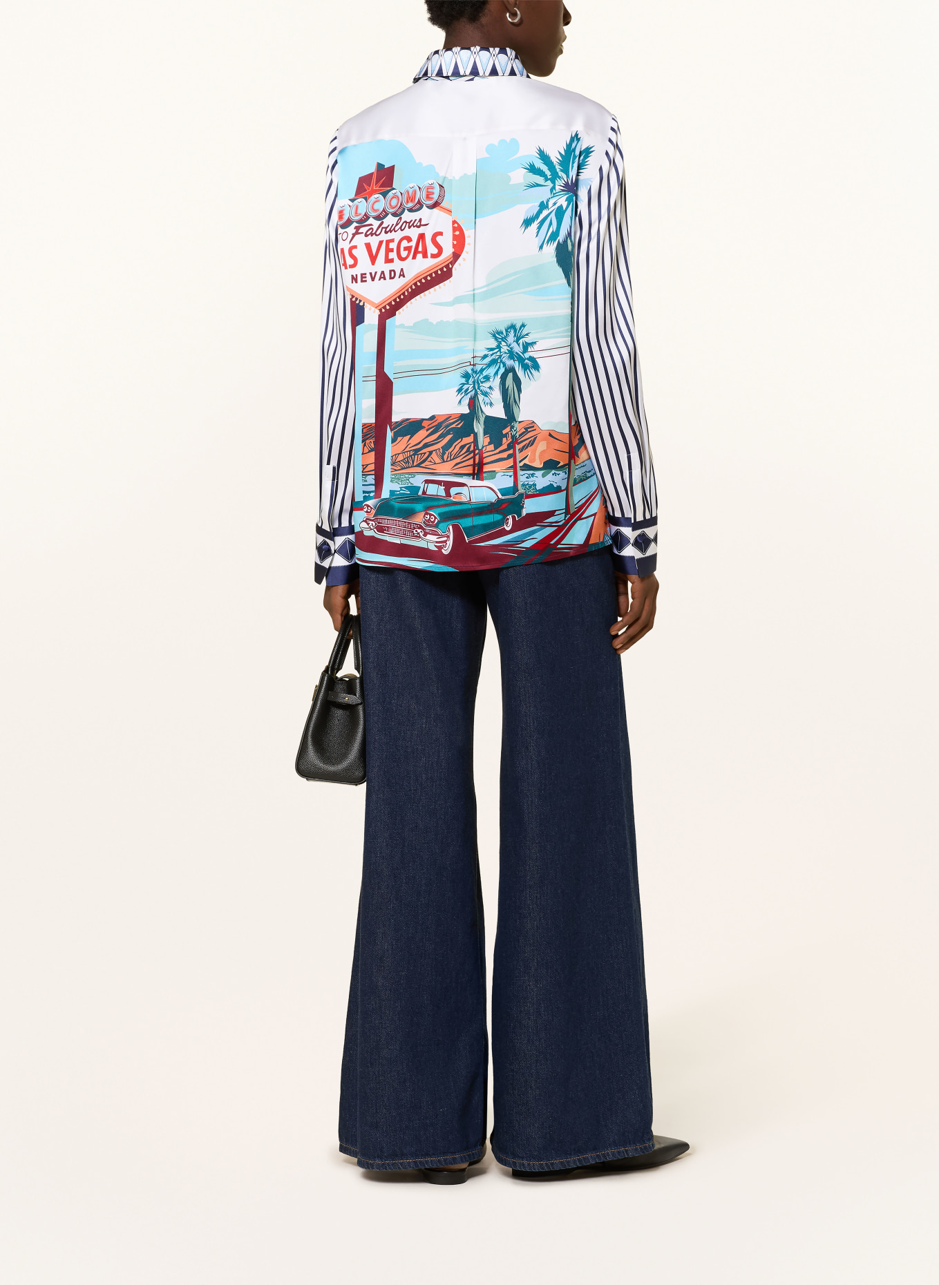 HERZENS Silk blouse: DARK BLUE / LIGHT BLUE / WHITE