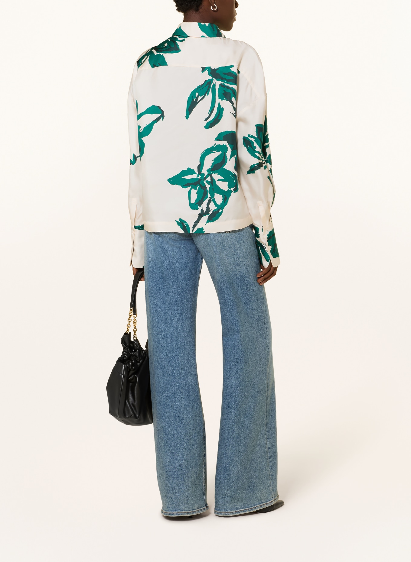 HERZENS Silk blouse: WHITE / DARK GREEN / GREEN