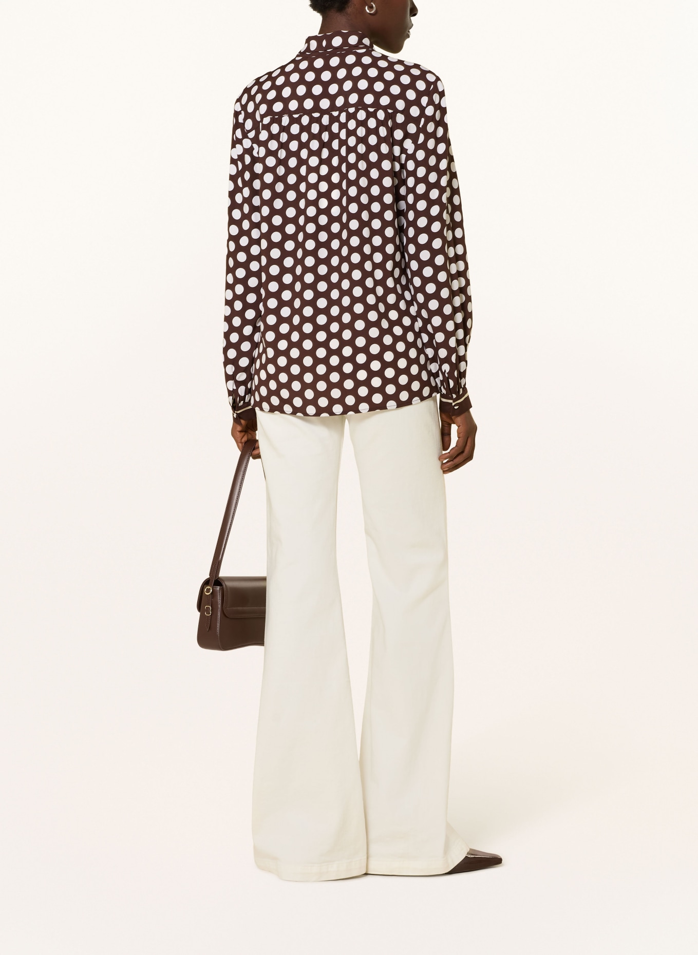 HERZENS Silk bow-tie blouse: BROWN / WHITE