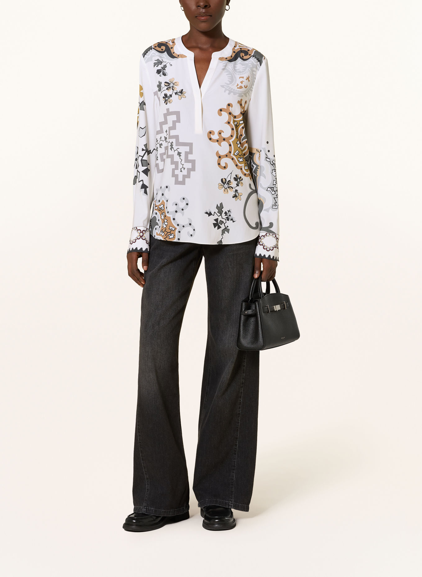 HERZENS Chemisier en soie: BLANC / MARRON / GRIS