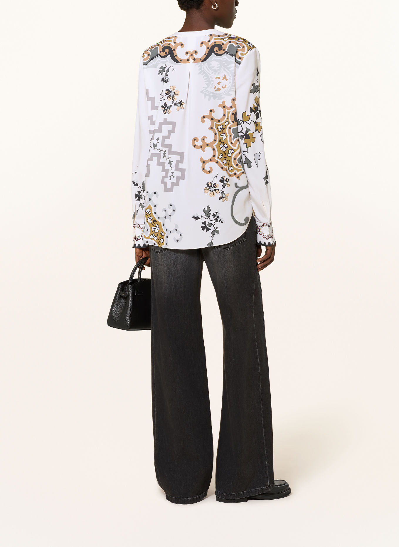 HERZENS Chemisier en soie: BLANC / MARRON / GRIS