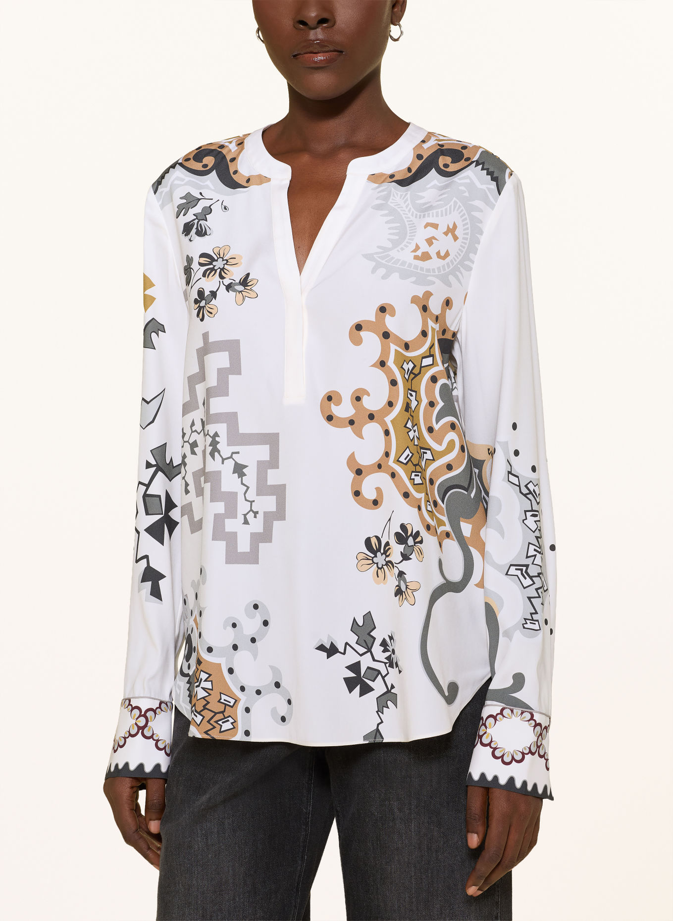 HERZENS Chemisier en soie: BLANC / MARRON / GRIS