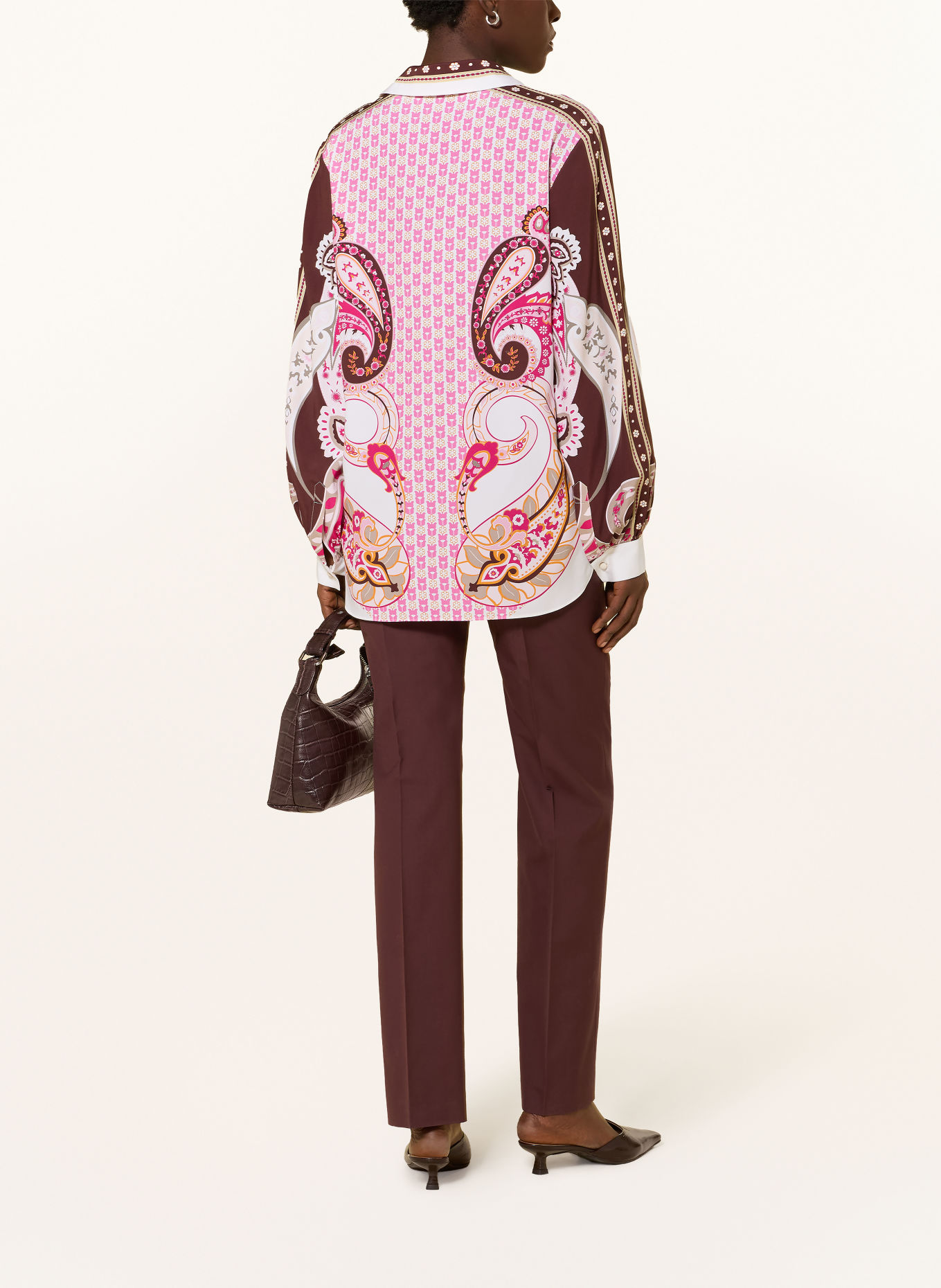 HERZENS Chemisier en soie: BLANC / MARRON FONCÉ / ROSE