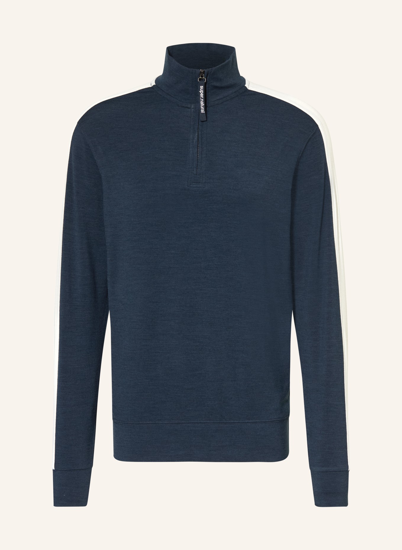 super.natural COLORADO Jersey Sweater with Merino Wool: DARK BLUE / WHITE