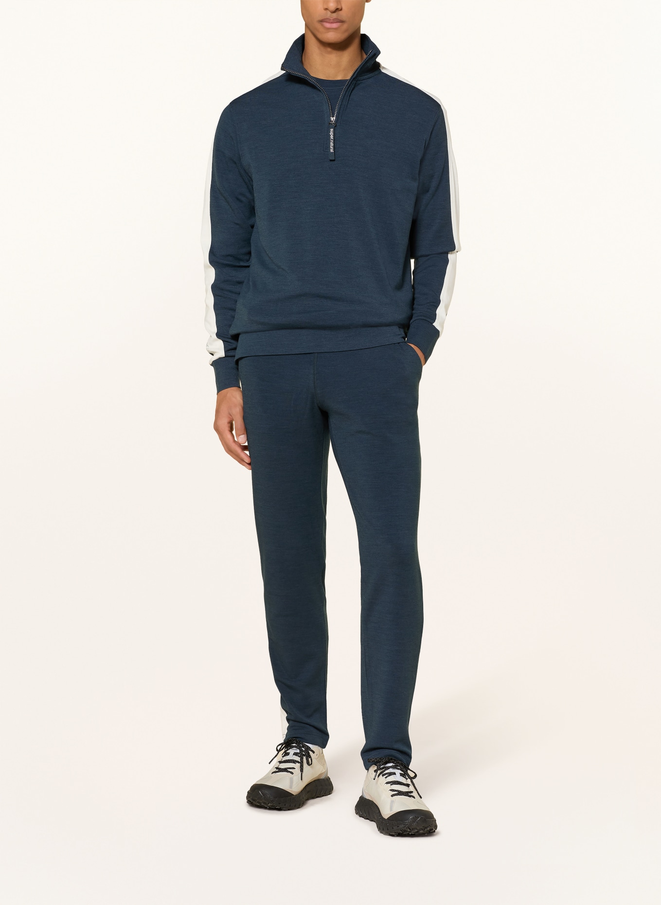 super.natural COLORADO Jersey Sweater with Merino Wool: DARK BLUE / WHITE