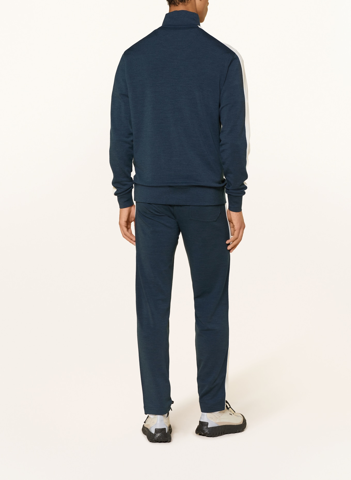 super.natural COLORADO Jersey Sweater with Merino Wool: DARK BLUE / WHITE