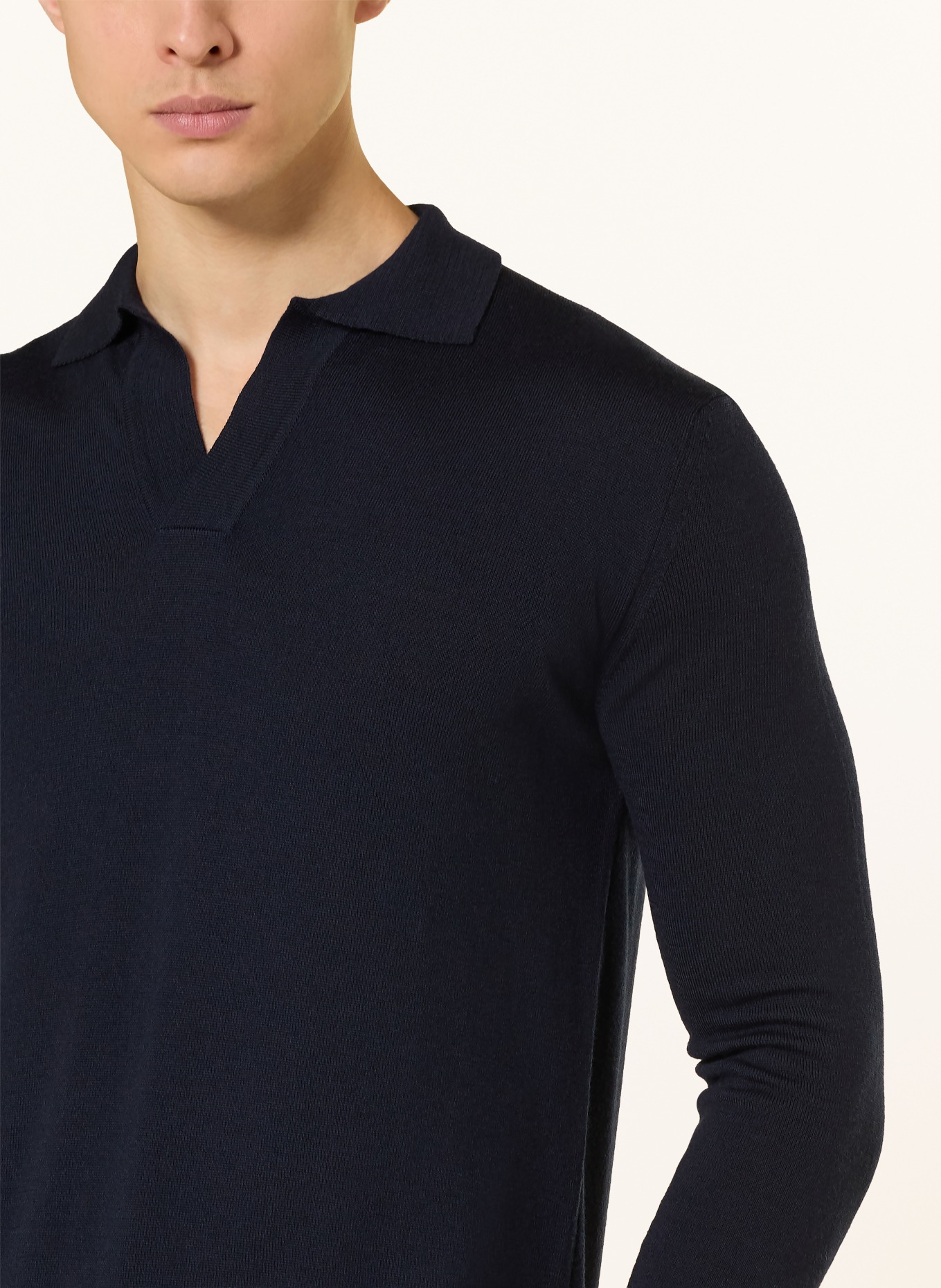 Aurélien Gebreid poloshirt van merinowol: DONKERBLAUW