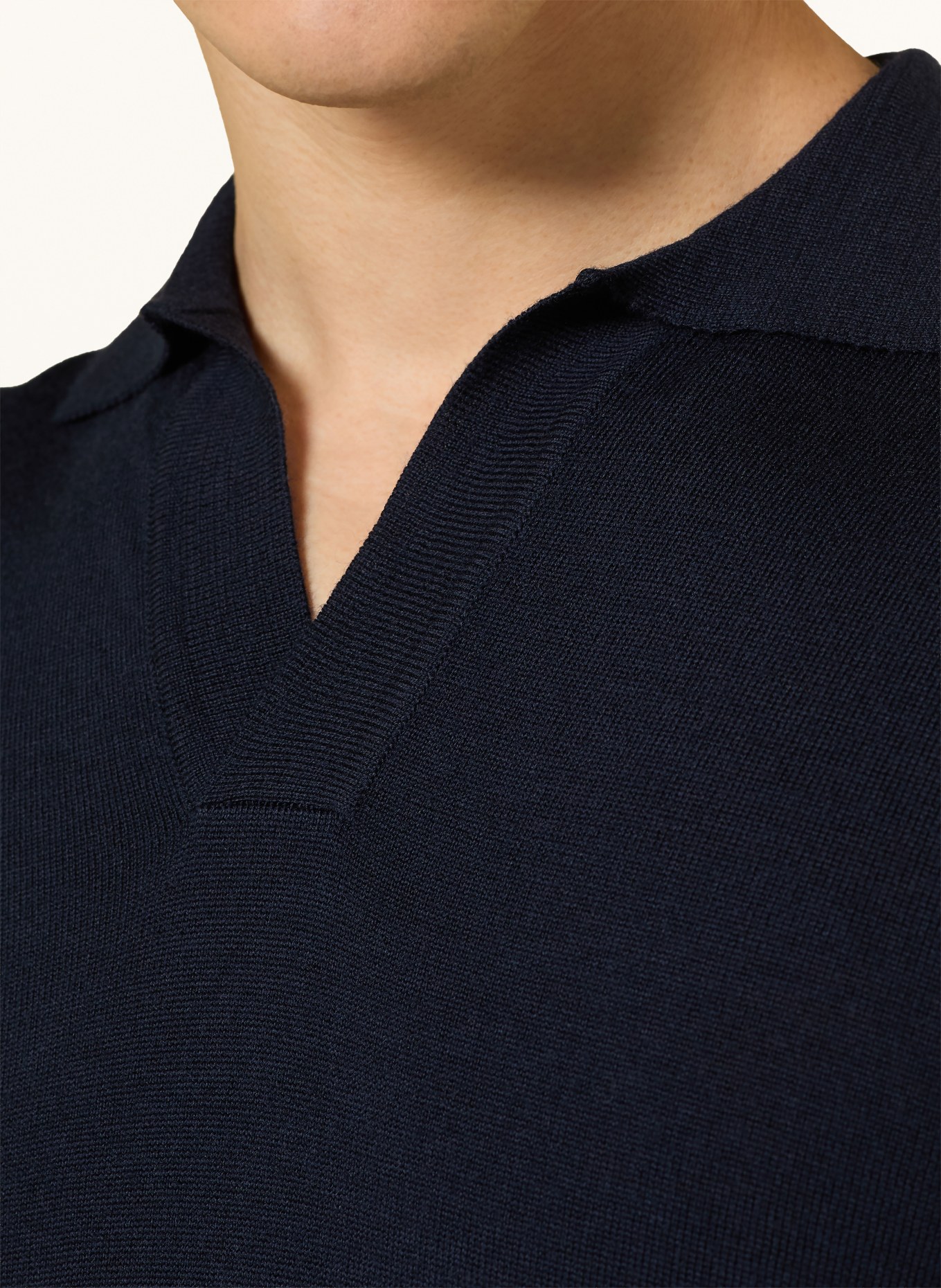 Aurélien Gebreid poloshirt van merinowol: DONKERBLAUW