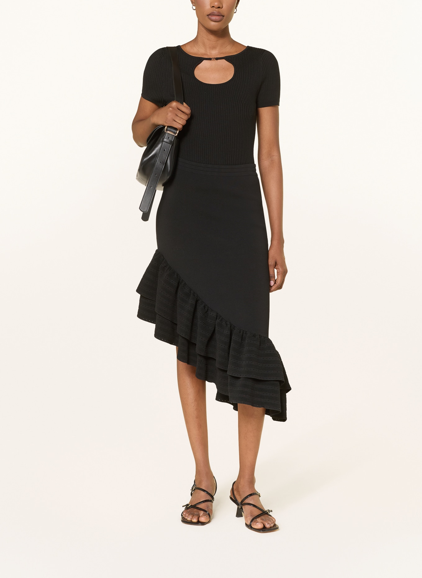 SANDRO Spódnica z dzianiny z falbanami: CZARNY