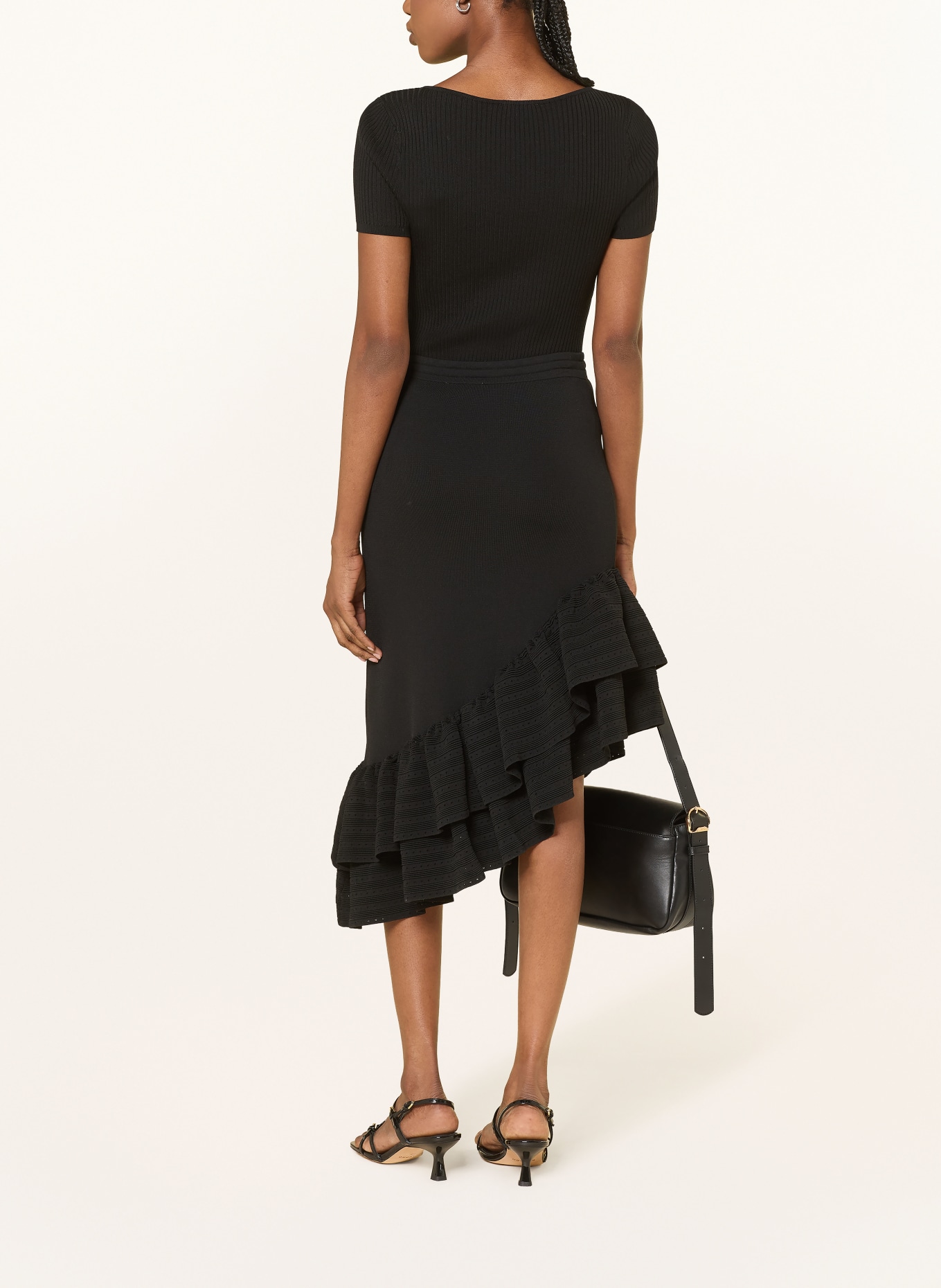 SANDRO Spódnica z dzianiny z falbanami: CZARNY