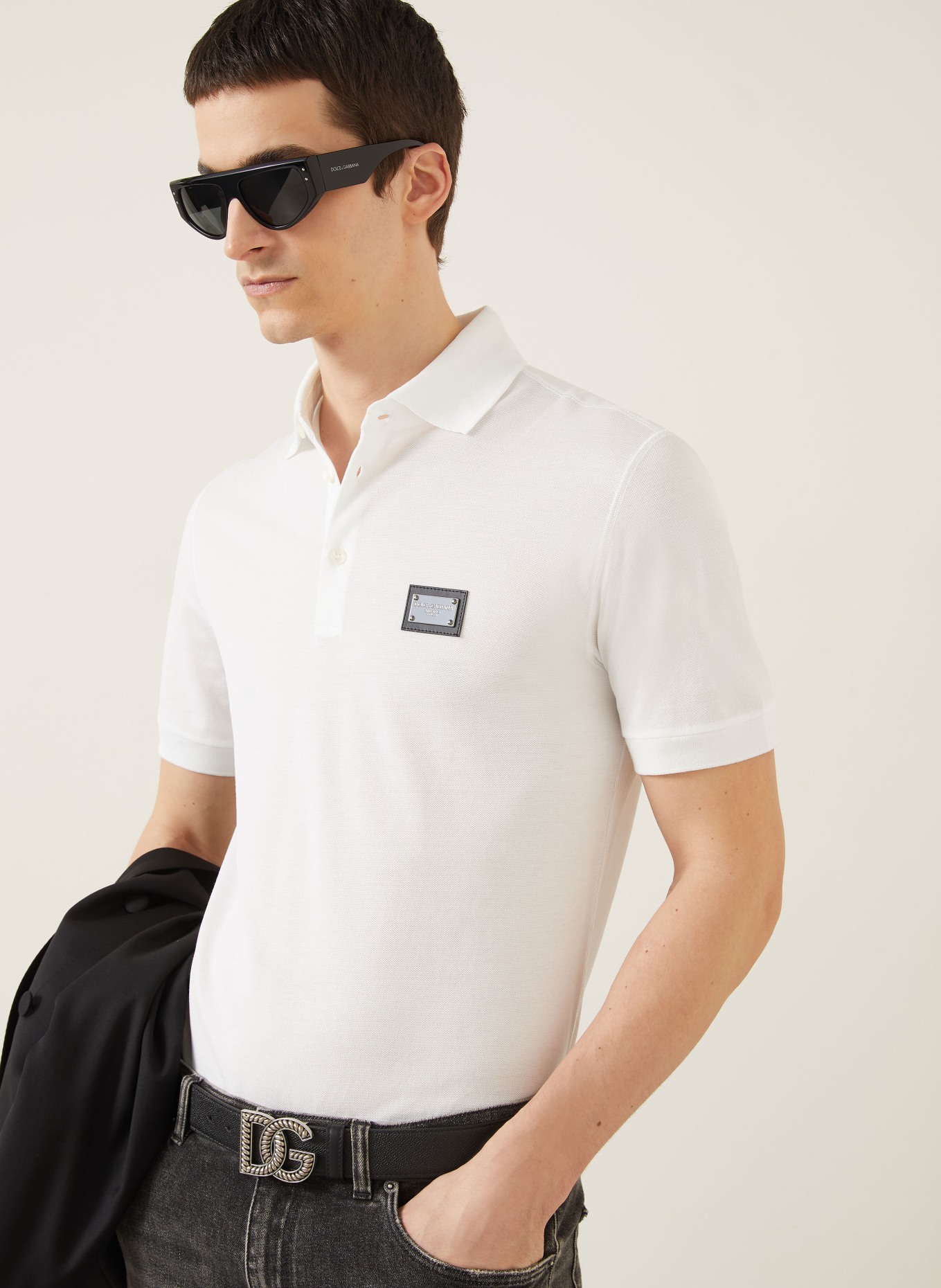 DOLCE & GABBANA Piqué-Poloshirt: WEISS