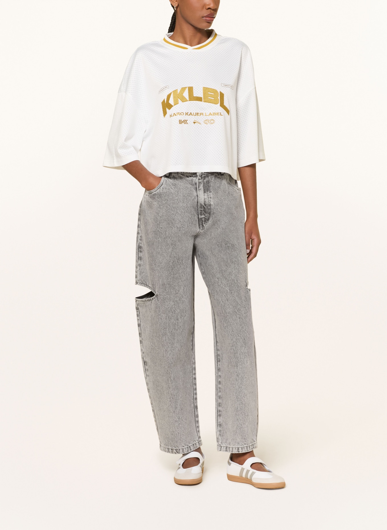 KARO KAUER Barrel Jeans mit Cut-outs: 810 GREY