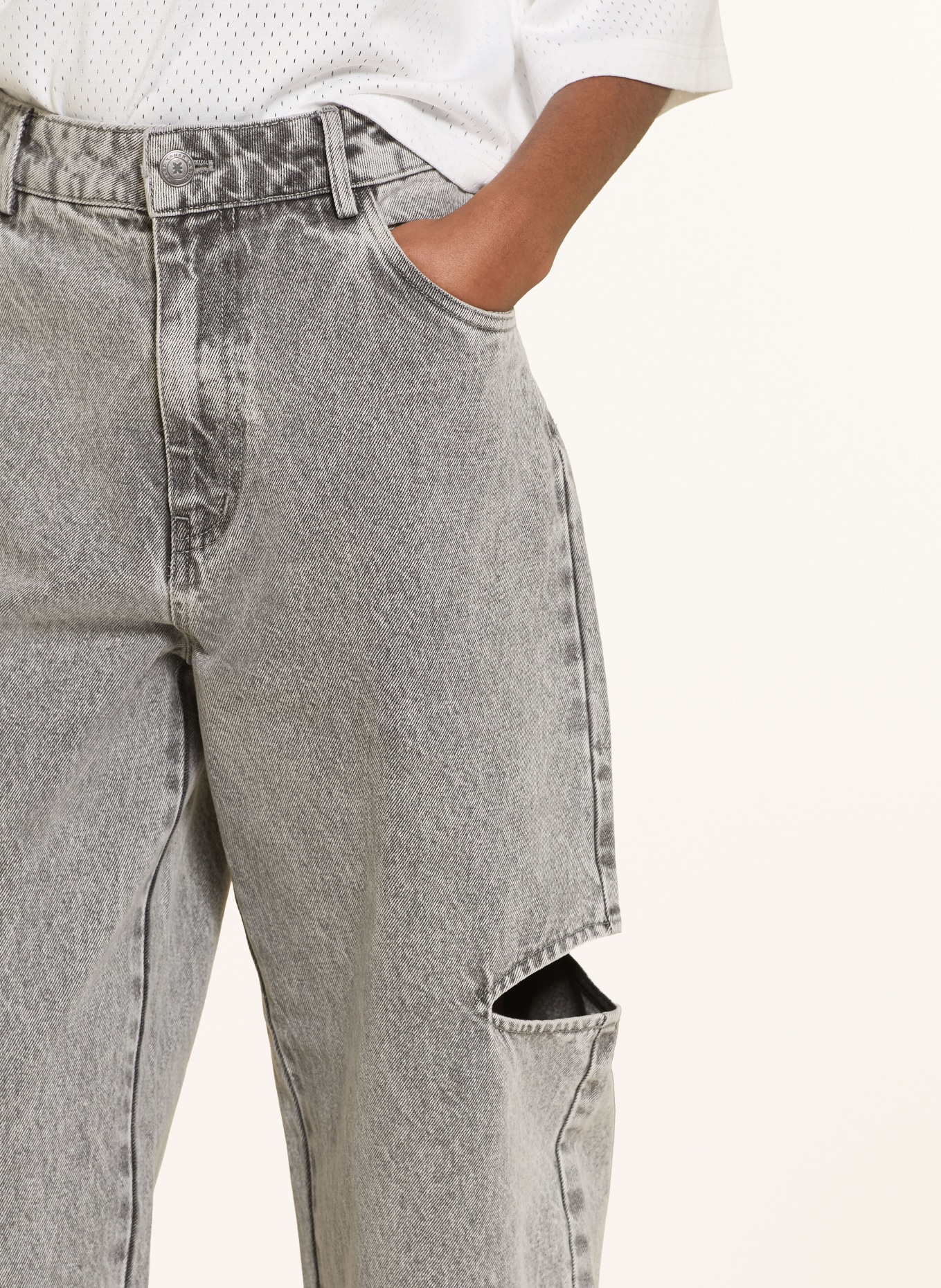 KARO KAUER Barrel Jeans mit Cut-outs: 810 GREY