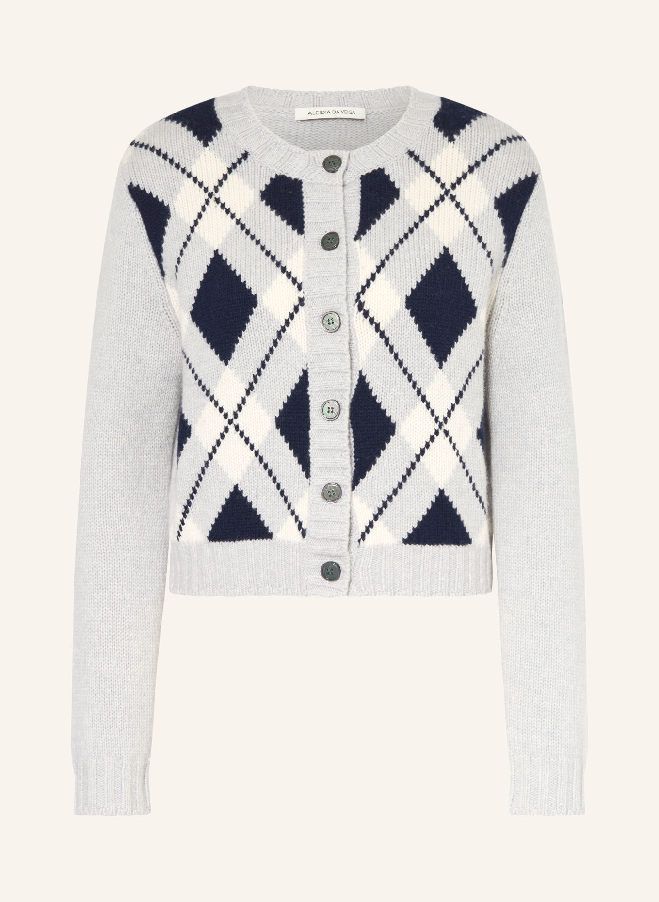 Alcidia da Veiga Cardigan en cachemire: BLEU GRIS / CRÈME / BLEU FONCÉ
