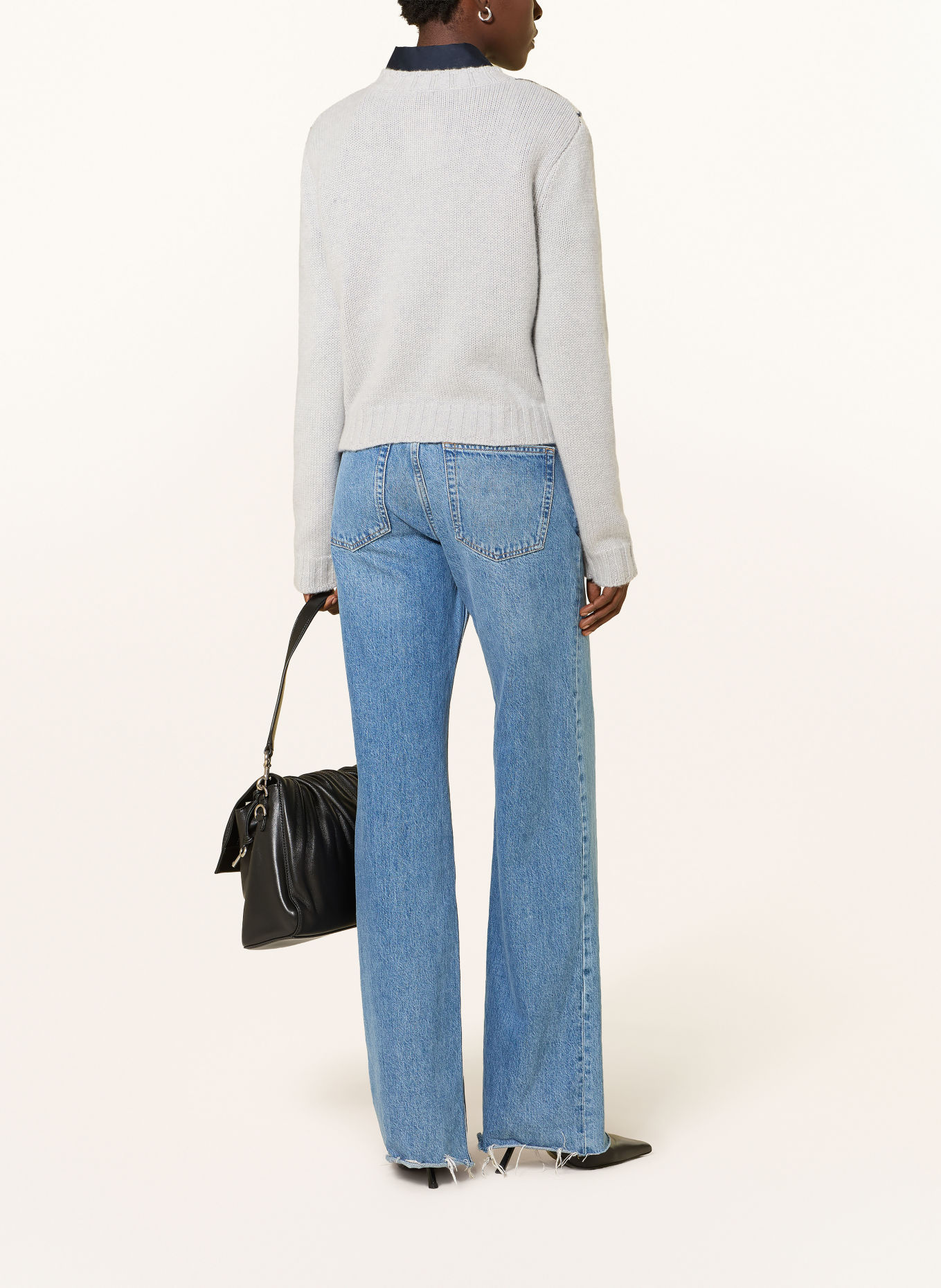 Alcidia da Veiga Cardigan en cachemire: BLEU GRIS / CRÈME / BLEU FONCÉ