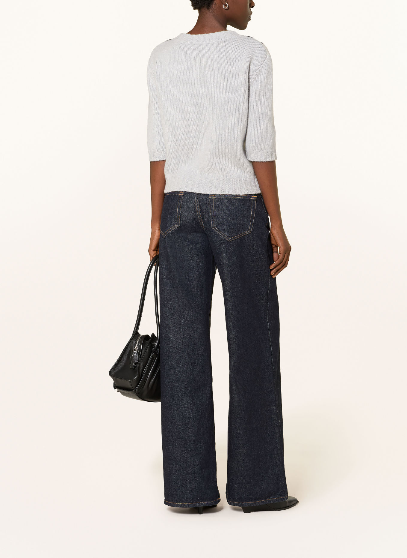 Alcidia da Veiga Pull en cachemire à manches 3/4: BLEU GRIS / CRÈME / BLEU FONCÉ