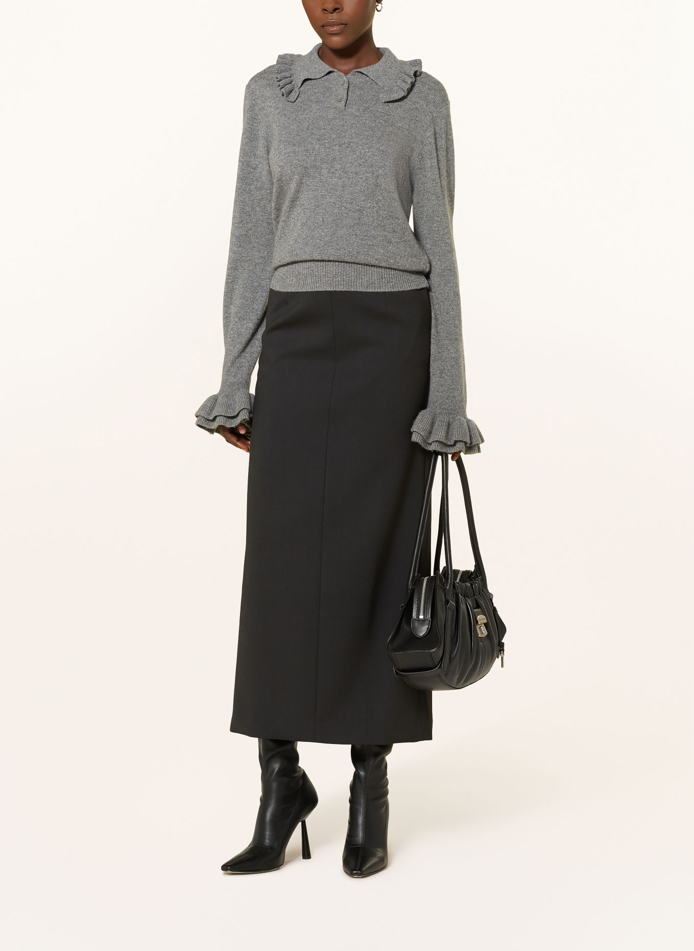Alcidia da Veiga Cashmere-Pullover mit Rüschen: GRAU