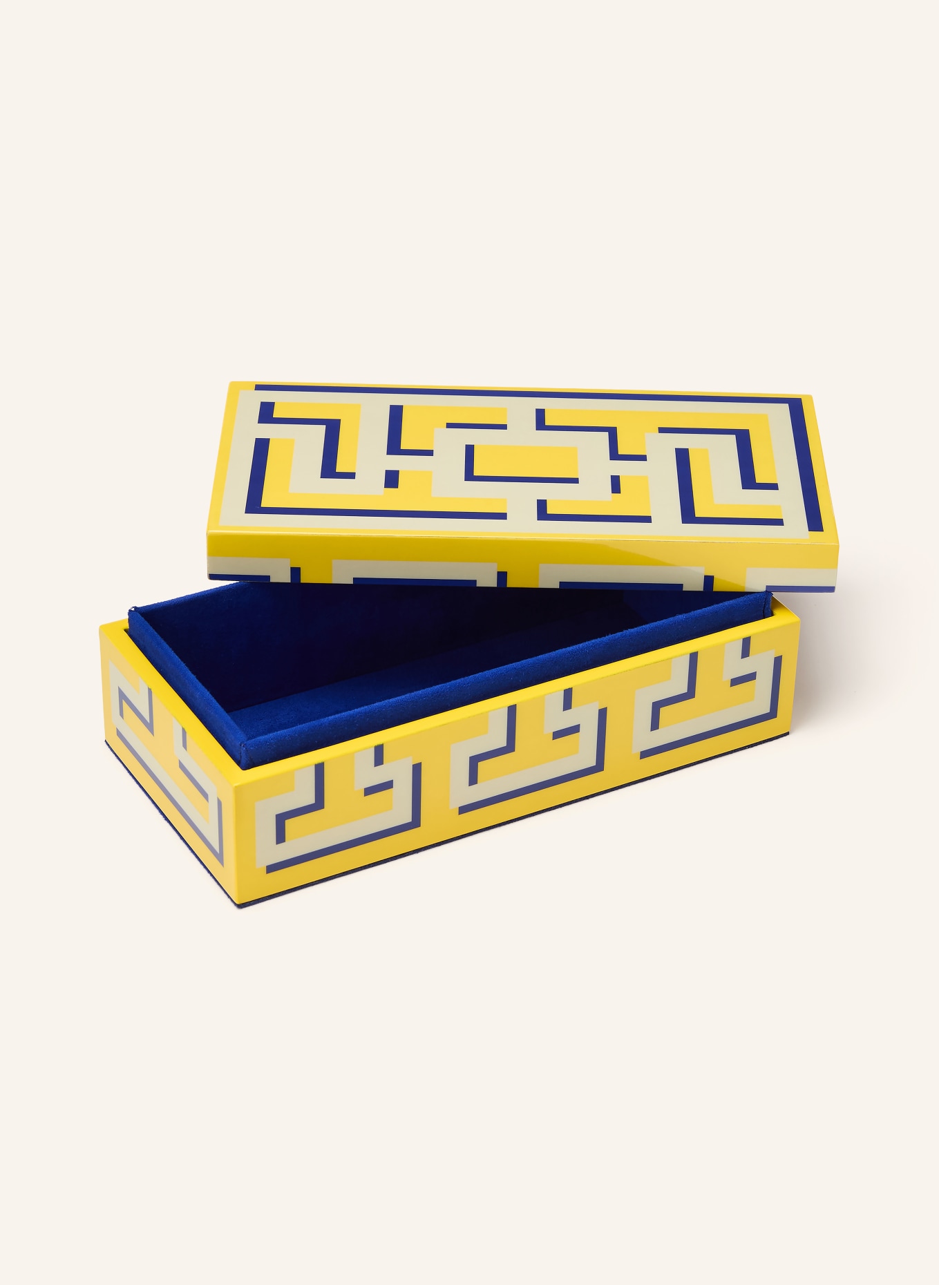 JONATHAN ADLER Boîte de rangement LABYRINTH LACQUER: JAUNE / GRIS CLAIR / BLEU