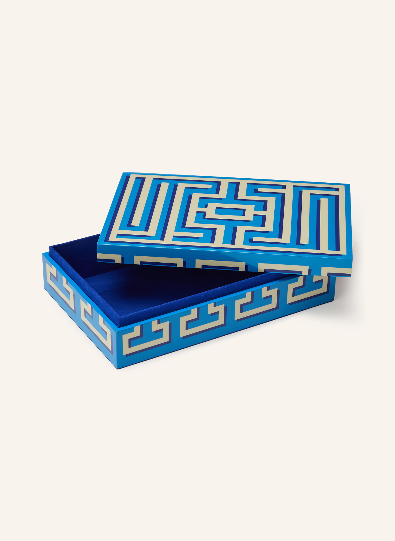JONATHAN ADLER Boîte de rangement LABYRINTH LACQUER: BLEU / MARRON CLAIR / BLEU FONCÉ