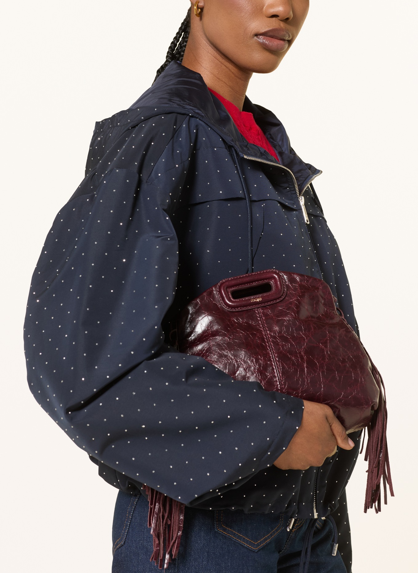 maje Handtasche: DUNKELROT / SILBER