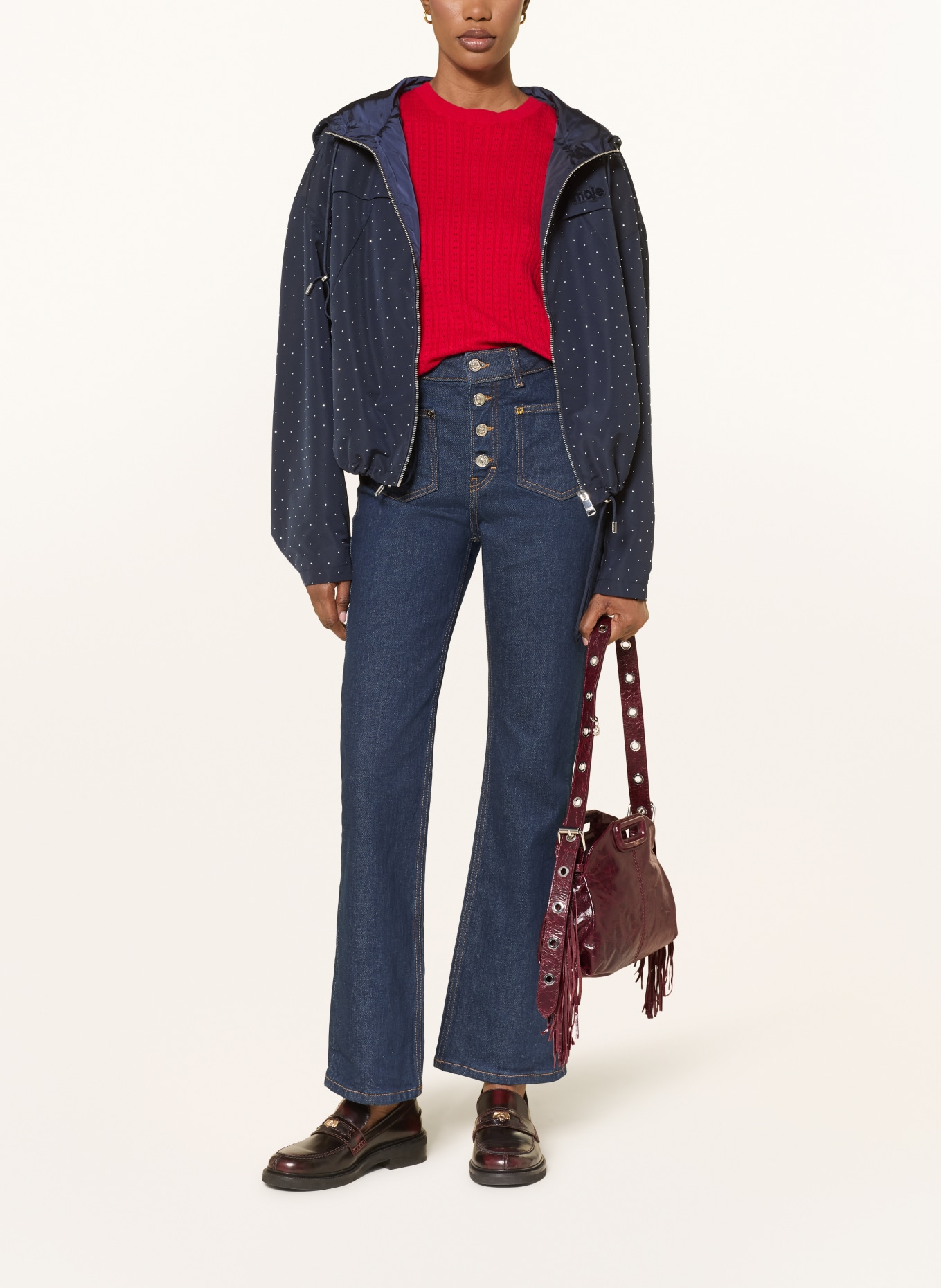 maje Handtasche: DUNKELROT / SILBER