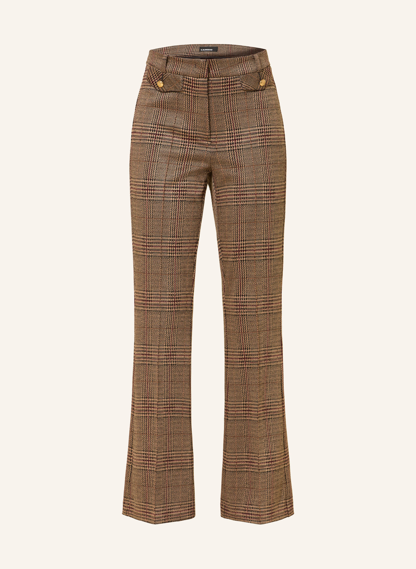 CAMBIO Bootcut-broek FLEUR CROPPED: MARRON FONCÉ / LICHTBRUIN / DONKERROOD