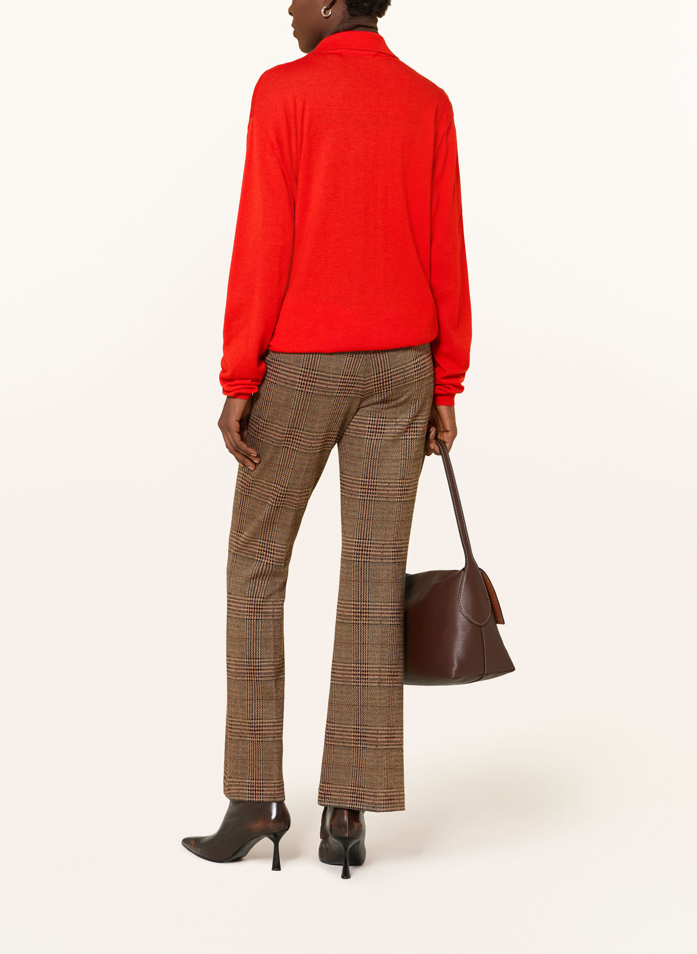 CAMBIO Bootcut-broek FLEUR CROPPED: MARRON FONCÉ / LICHTBRUIN / DONKERROOD