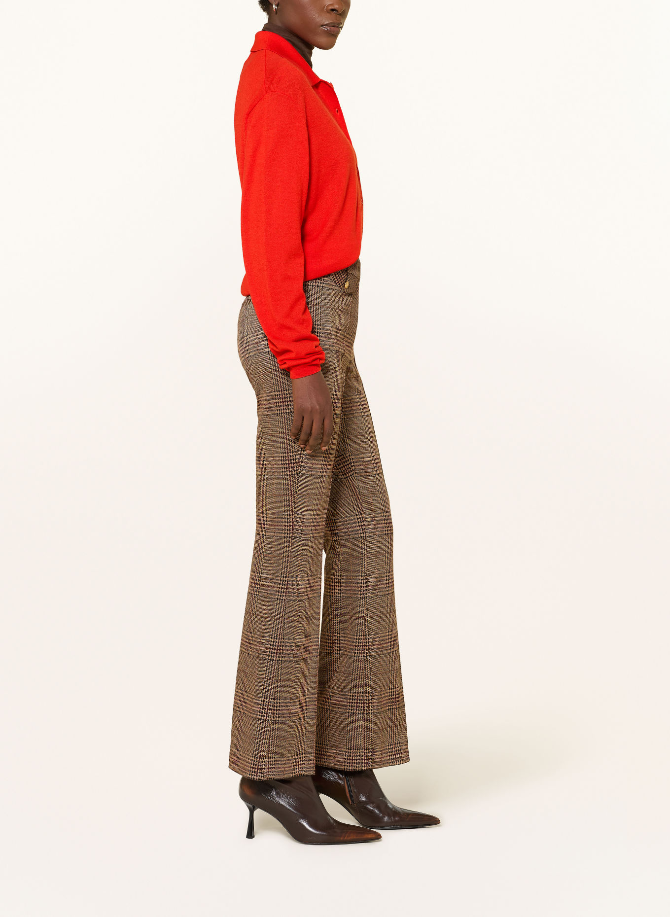 CAMBIO Bootcut-broek FLEUR CROPPED: MARRON FONCÉ / LICHTBRUIN / DONKERROOD
