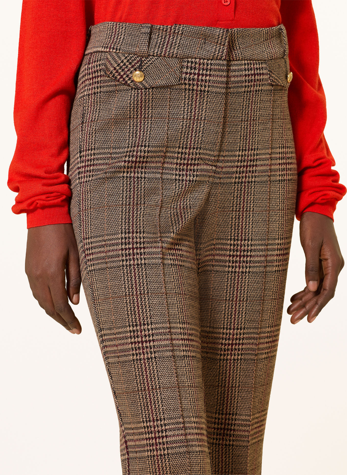CAMBIO Bootcut-broek FLEUR CROPPED: MARRON FONCÉ / LICHTBRUIN / DONKERROOD