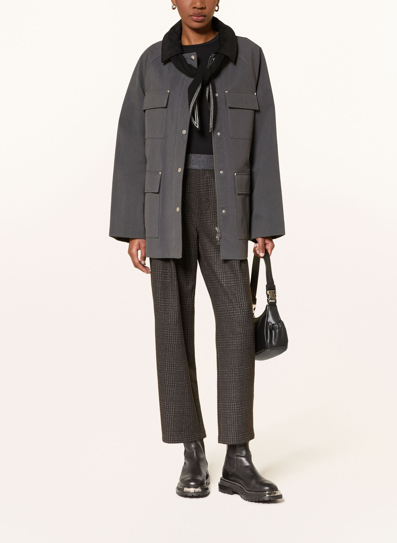 CAMBIO 7/8-broek OLIVE van flanel: ZWART / GRIJS