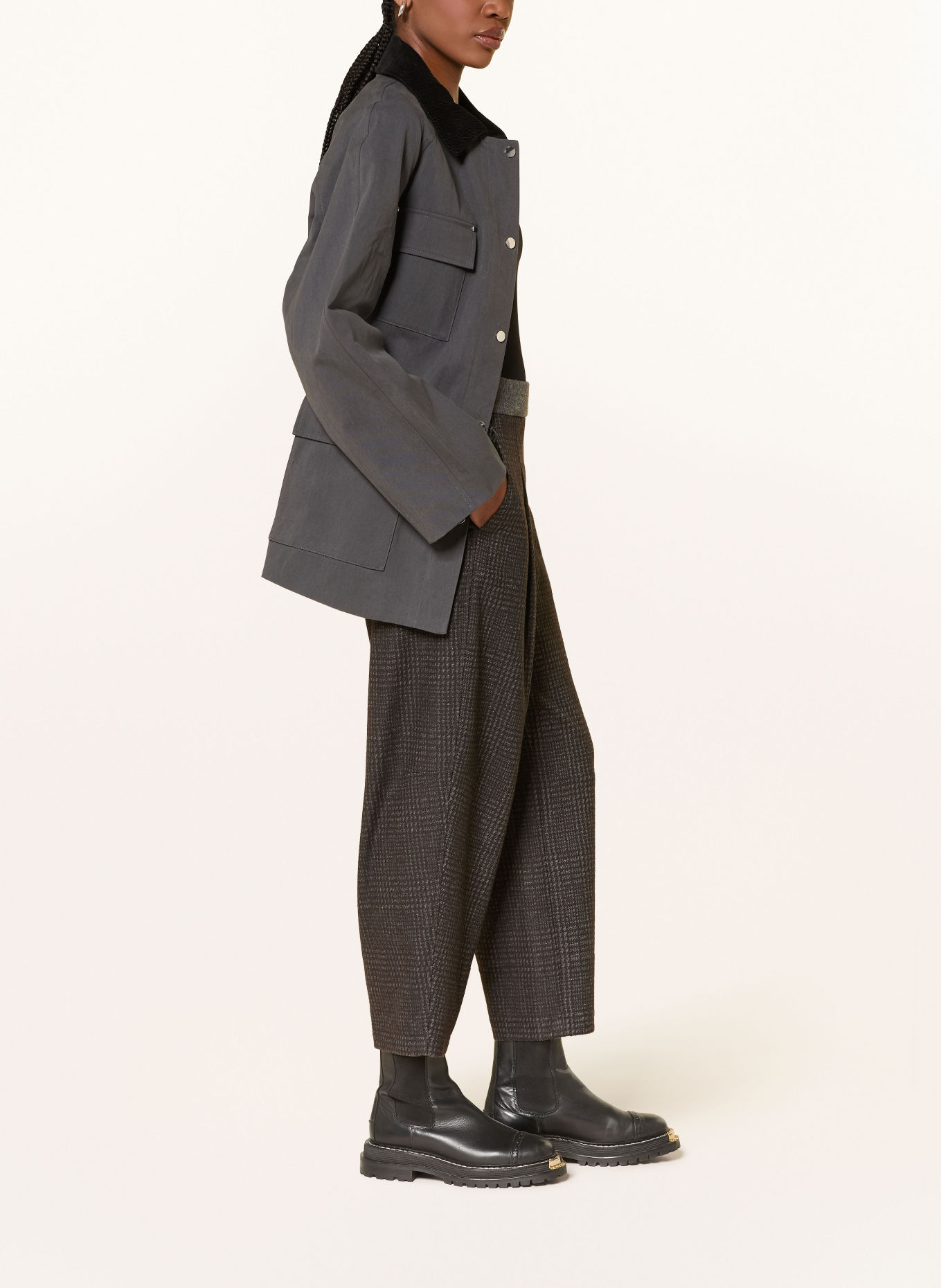 CAMBIO 7/8-broek OLIVE van flanel: ZWART / GRIJS