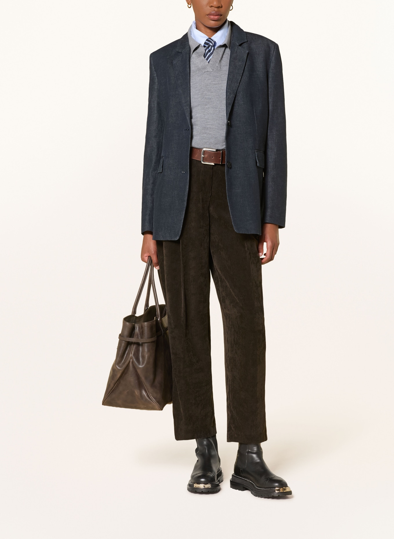 CAMBIO ORTENSIA Cord Pants: DARK BROWN
