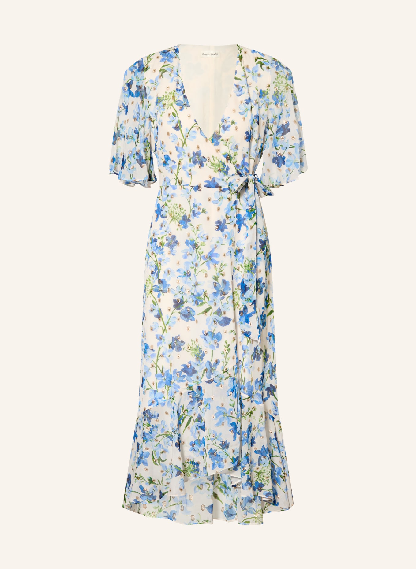 Phase Eight Wickelkleid JULIETTE mit Glitzergarn und Volants: ECRU / GOLD / DUNKELBLAU