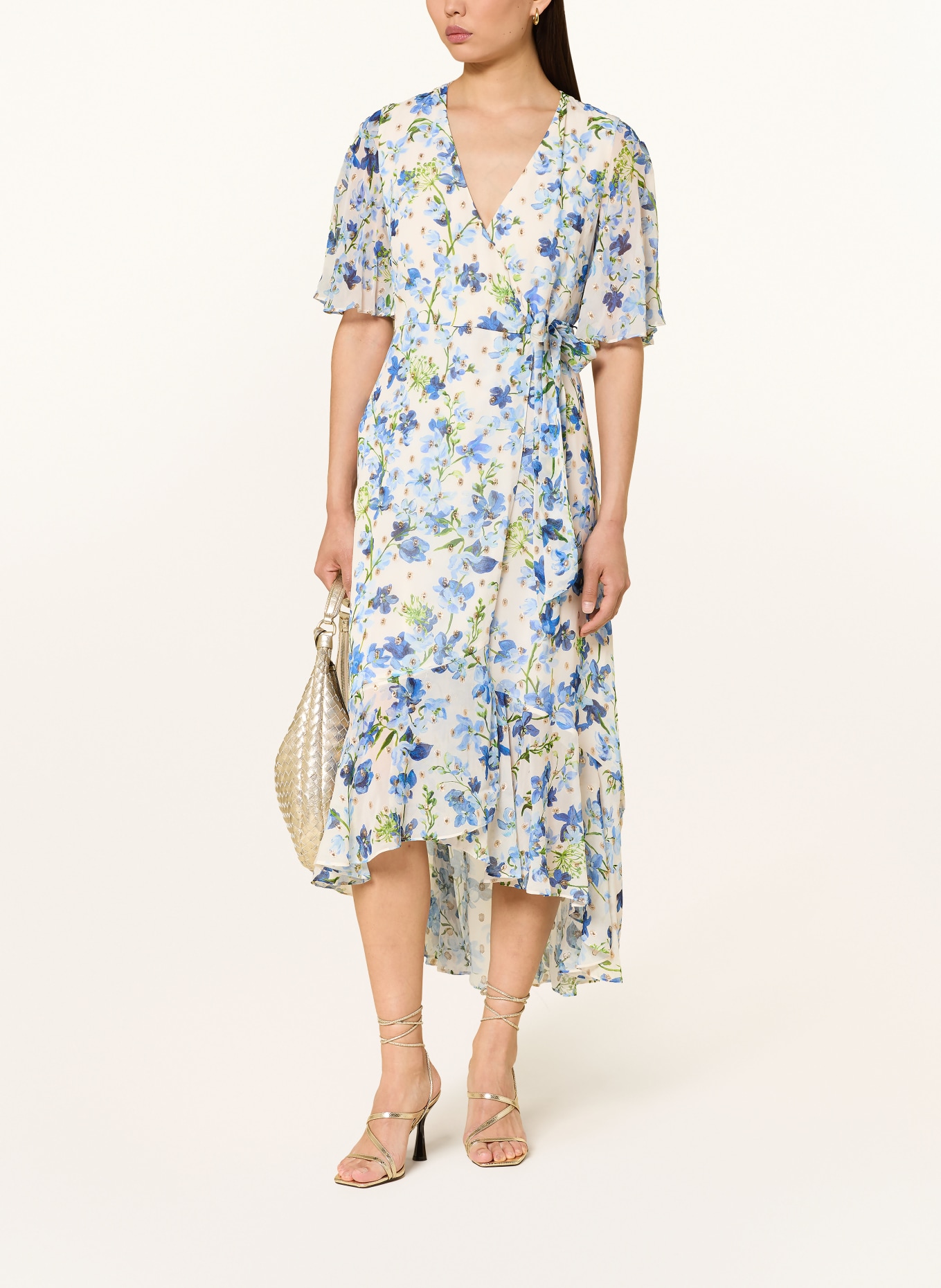 Phase Eight Wickelkleid JULIETTE mit Glitzergarn und Volants: ECRU / GOLD / DUNKELBLAU